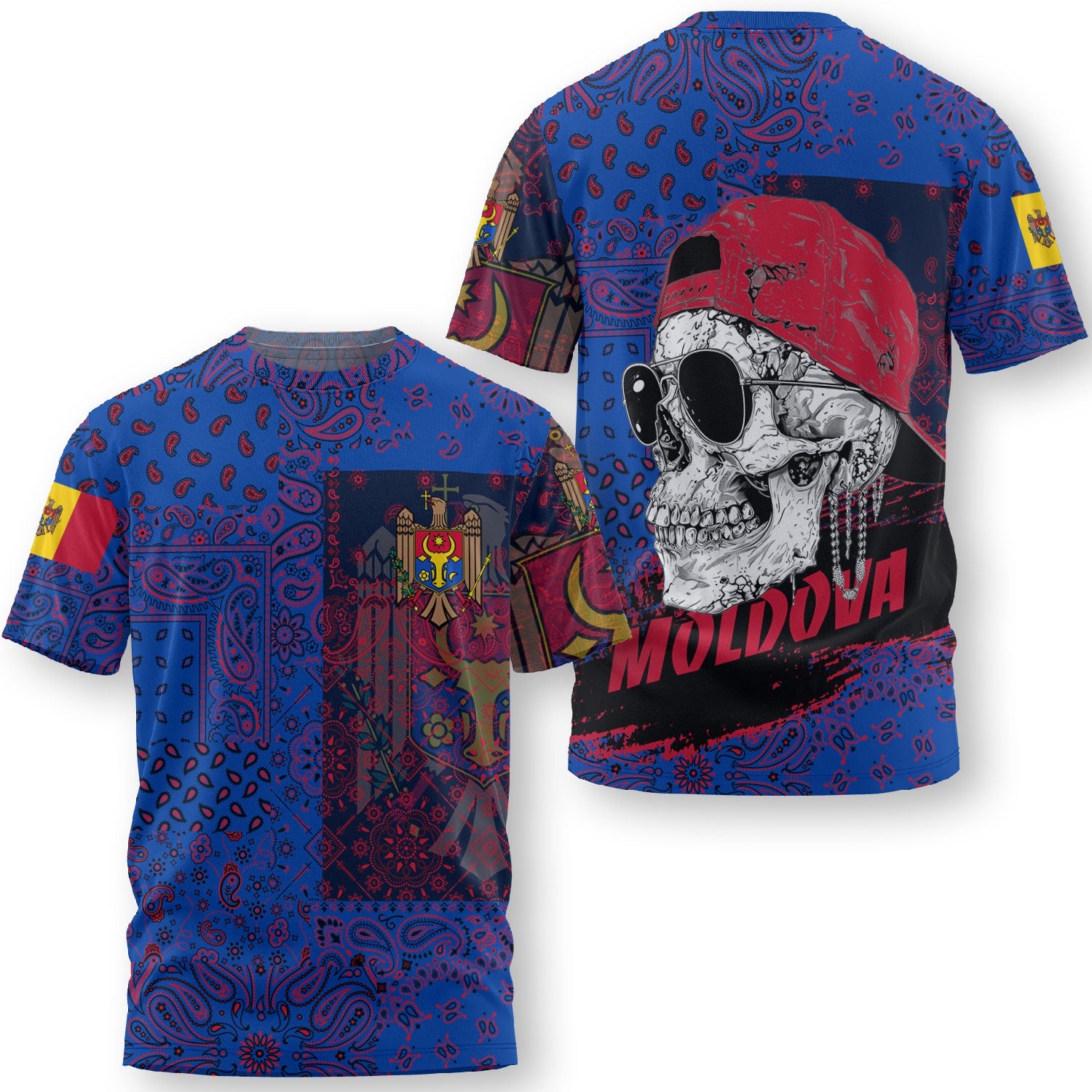 Moldova T Shirt Paisley Flag And Skull Style 3