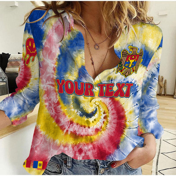 Moldova Women Casual Shirt Custom Tie Dye Style 1