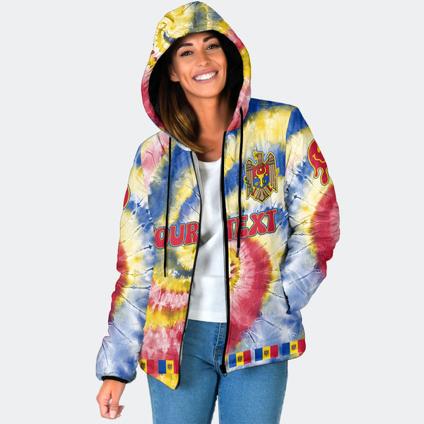 Moldova Women Hooded Padded Jacket Custom Tie Dye Style 1