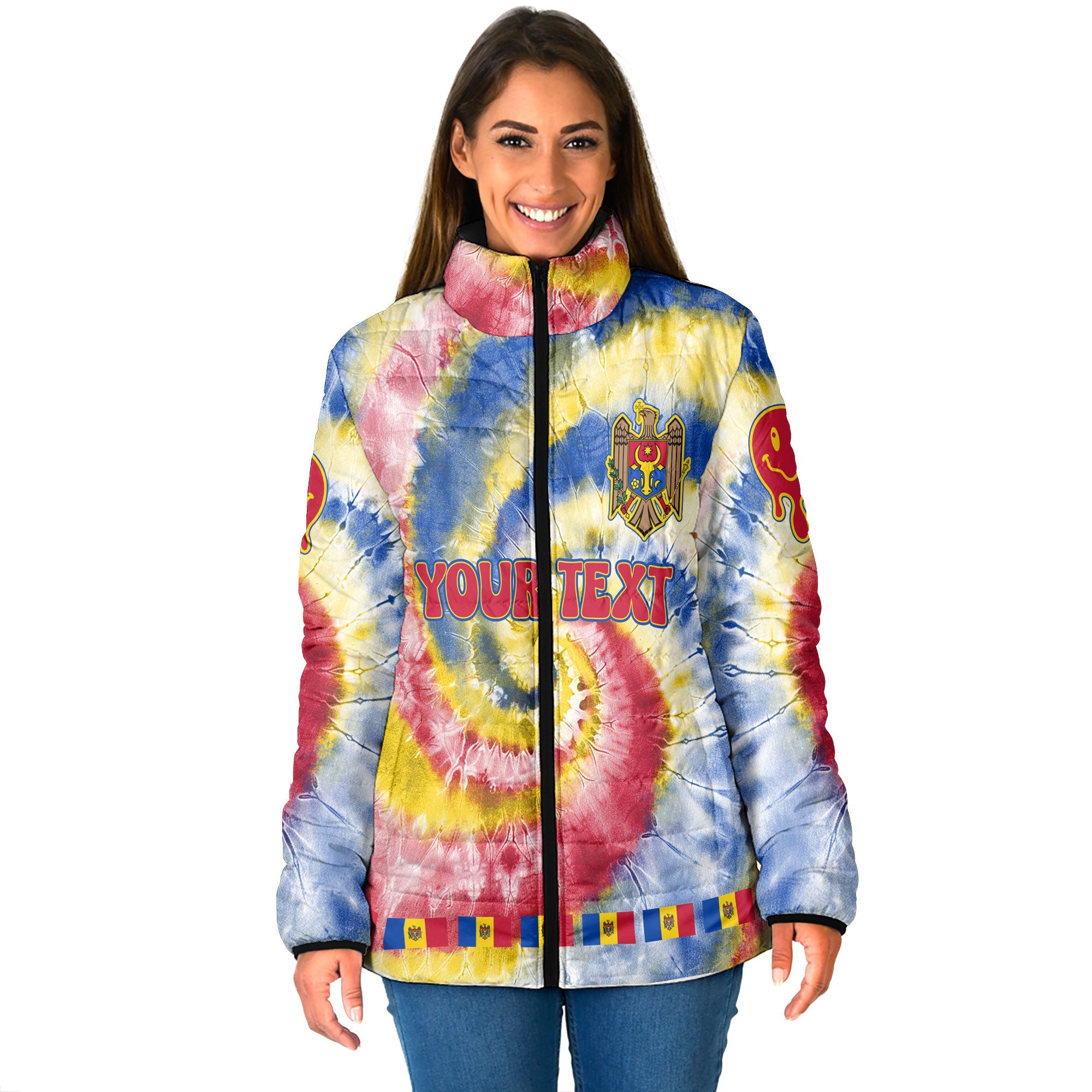 Moldova Women Padded Jacket Custom Tie Dye Style 1