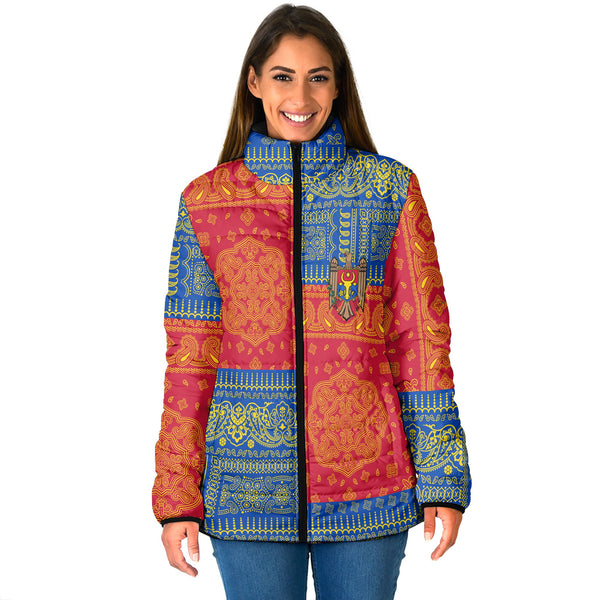 Moldova Women Padded Jacket Flag And Paisley Basic Style 1