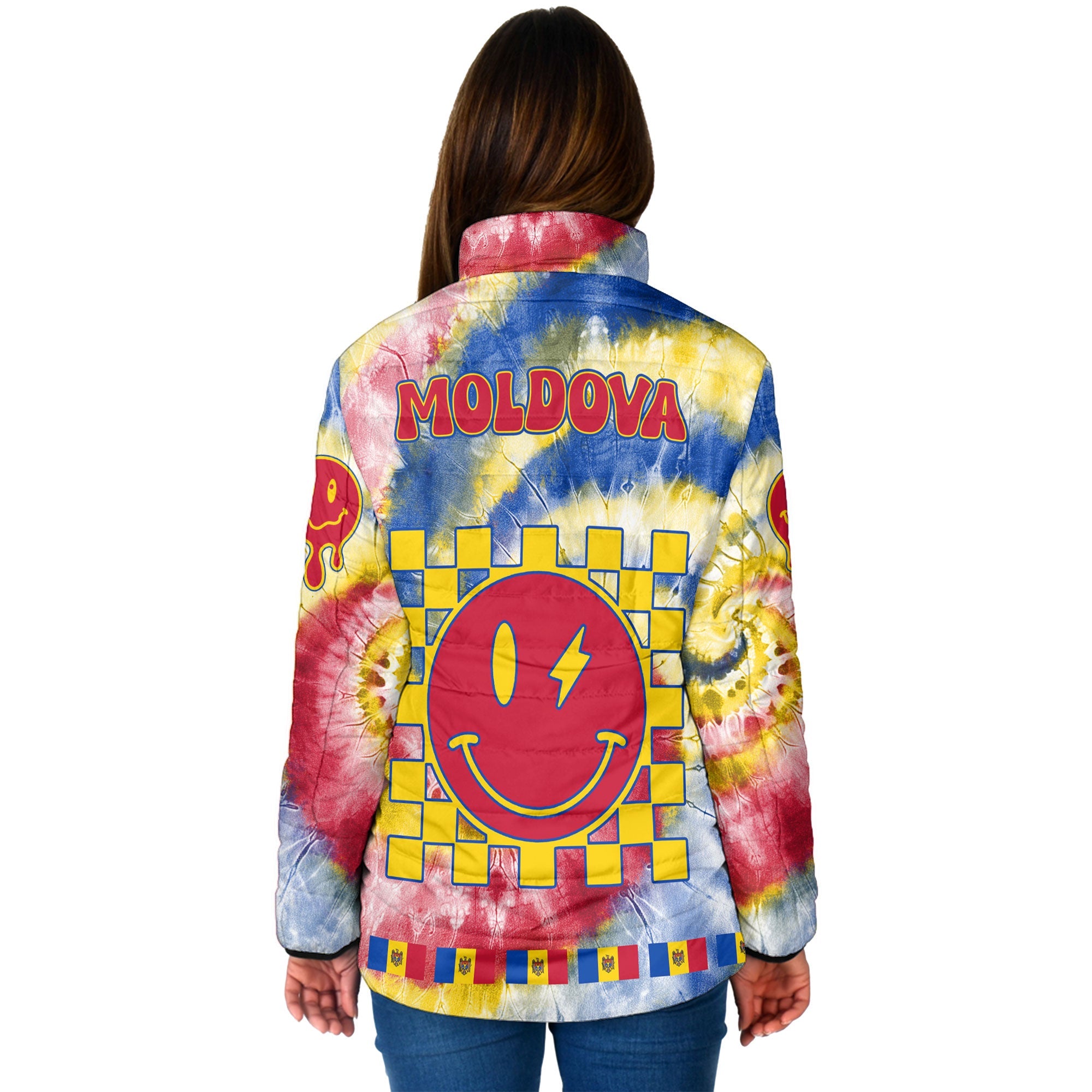 Moldova Women Padded Jacket Custom Tie Dye Style 2