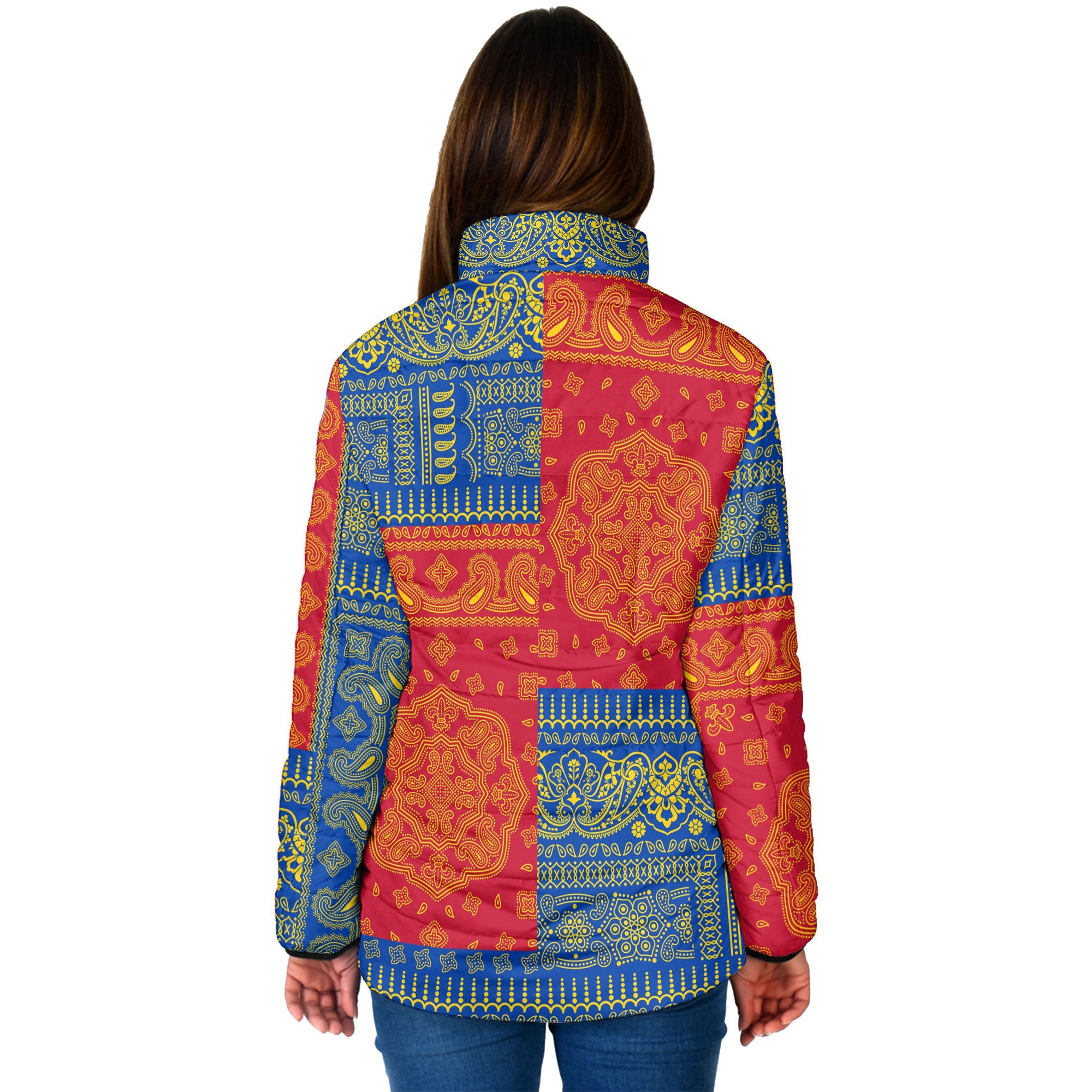 Moldova Women Padded Jacket Flag And Paisley Basic Style 2