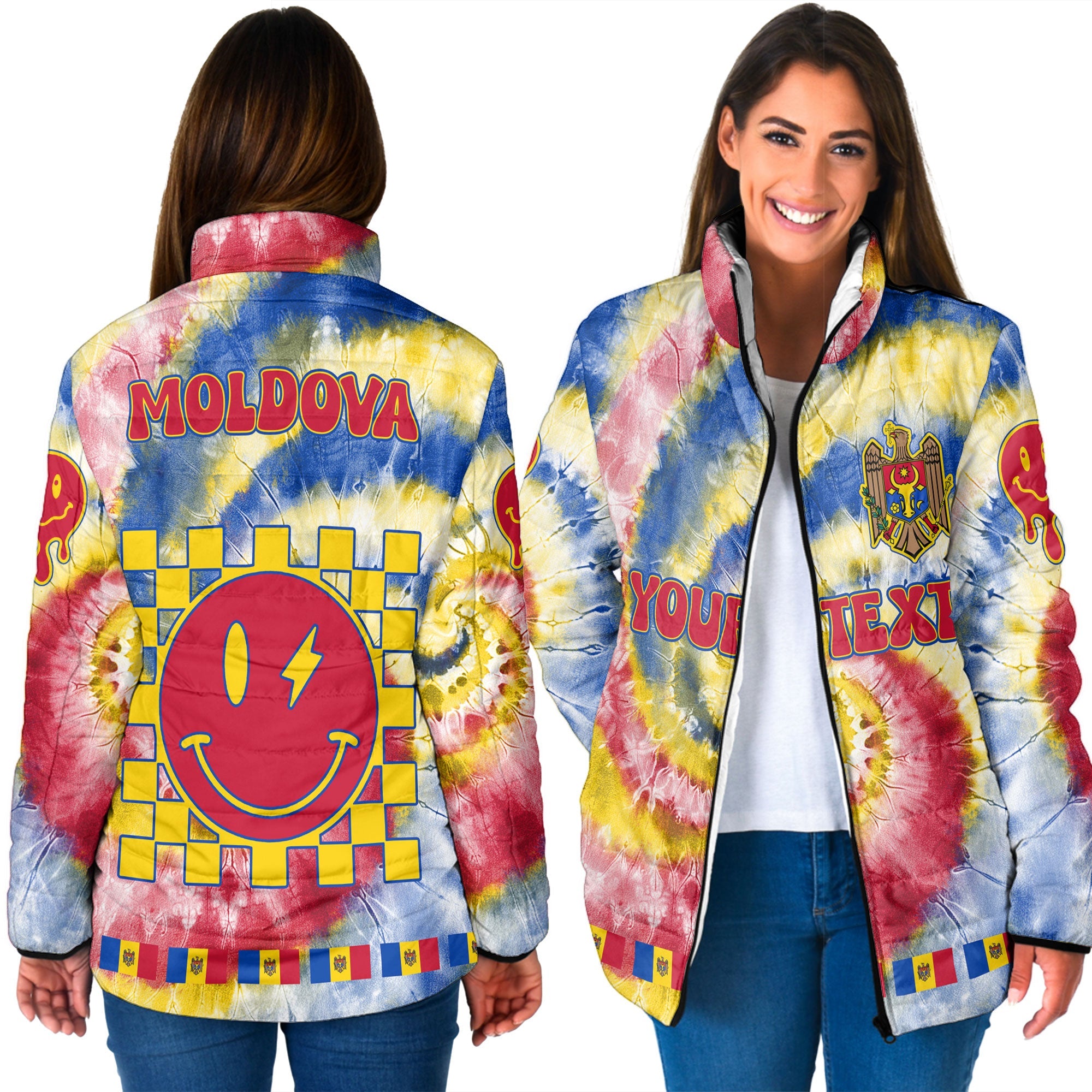 Moldova Women Padded Jacket Custom Tie Dye Style 3