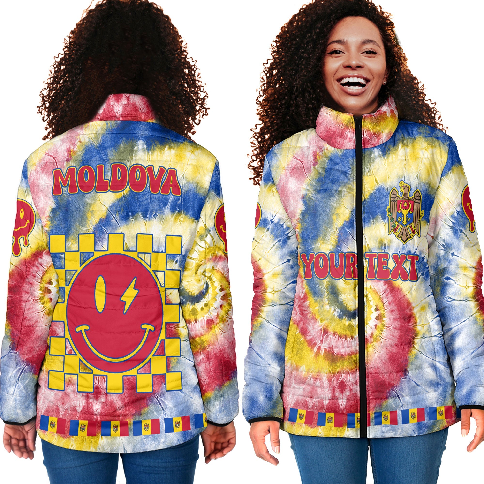 Moldova Women Padded Jacket Custom Tie Dye Style 4