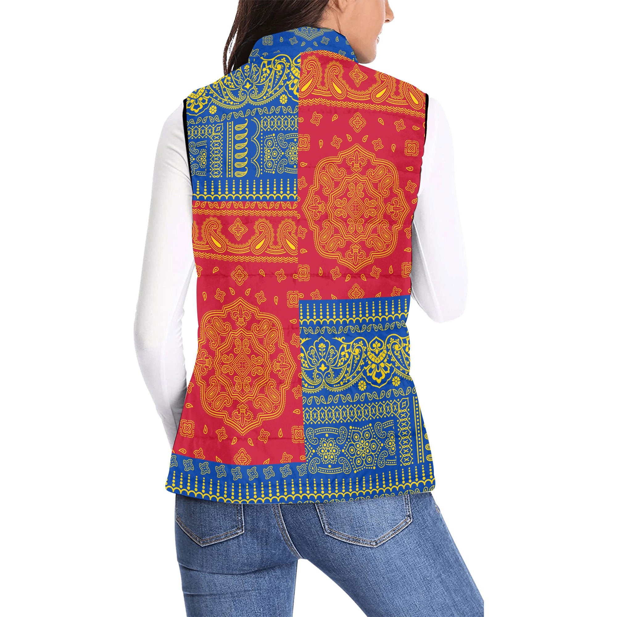 Moldova Women Padded Jacket Vest Flag And Paisley Basic Style 2