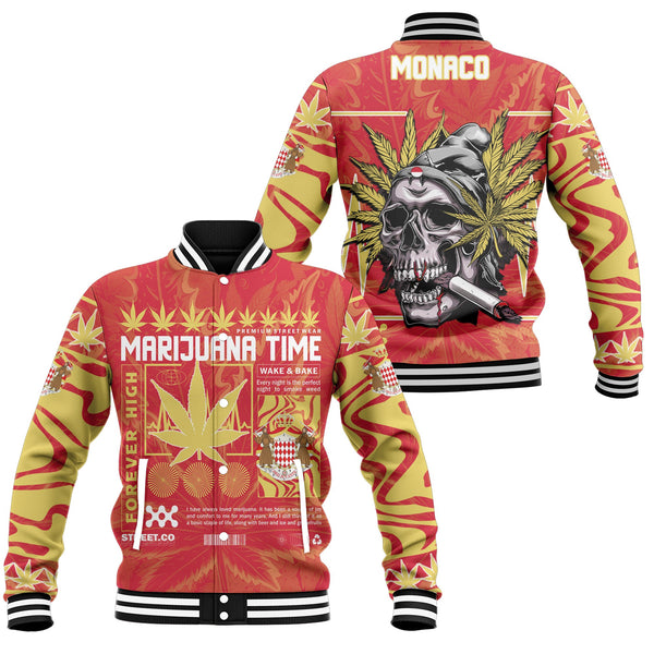 Monaco Baseball Jacket Flag & Coat Of Arms Marijuanas Style