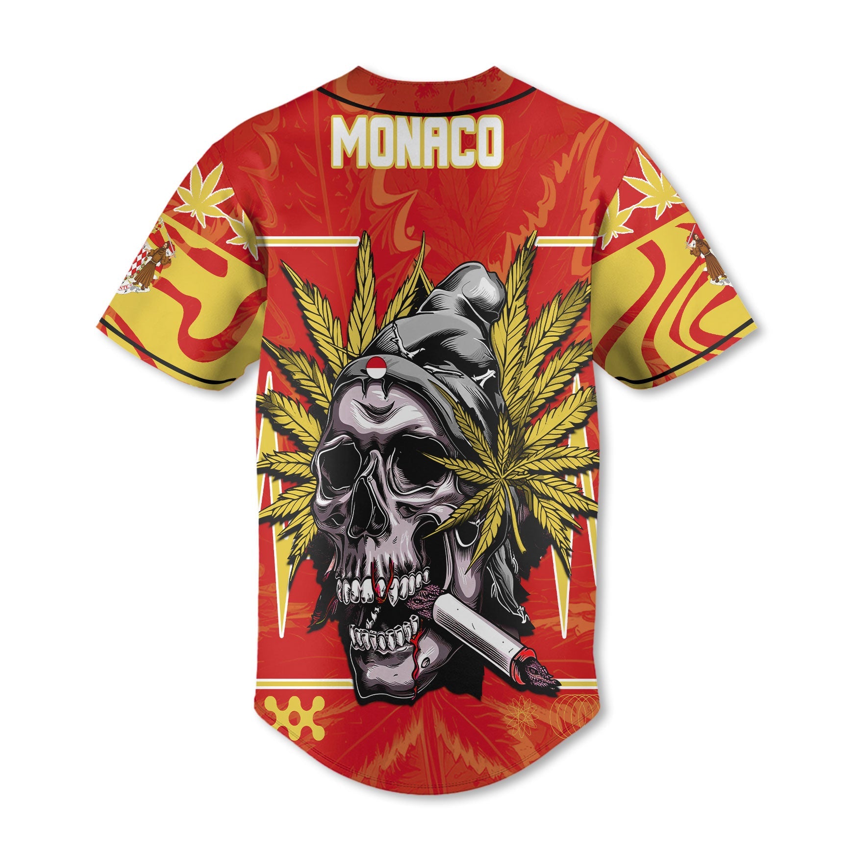 Monaco Baseball Jersey Flag & Coat Of Arms Marijuanas Style