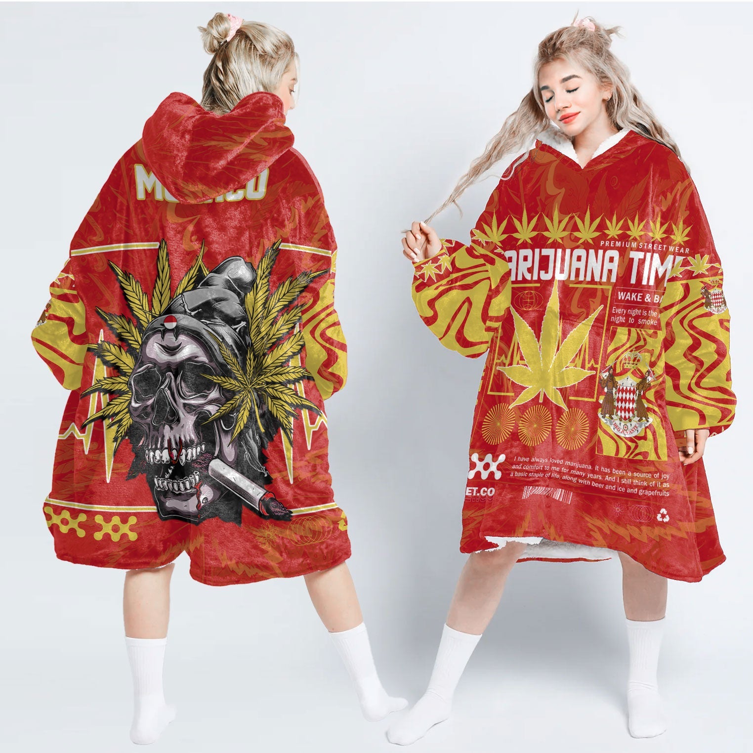 Monaco Snug Hoodie Flag & Coat Of Arms Marijuanas Style