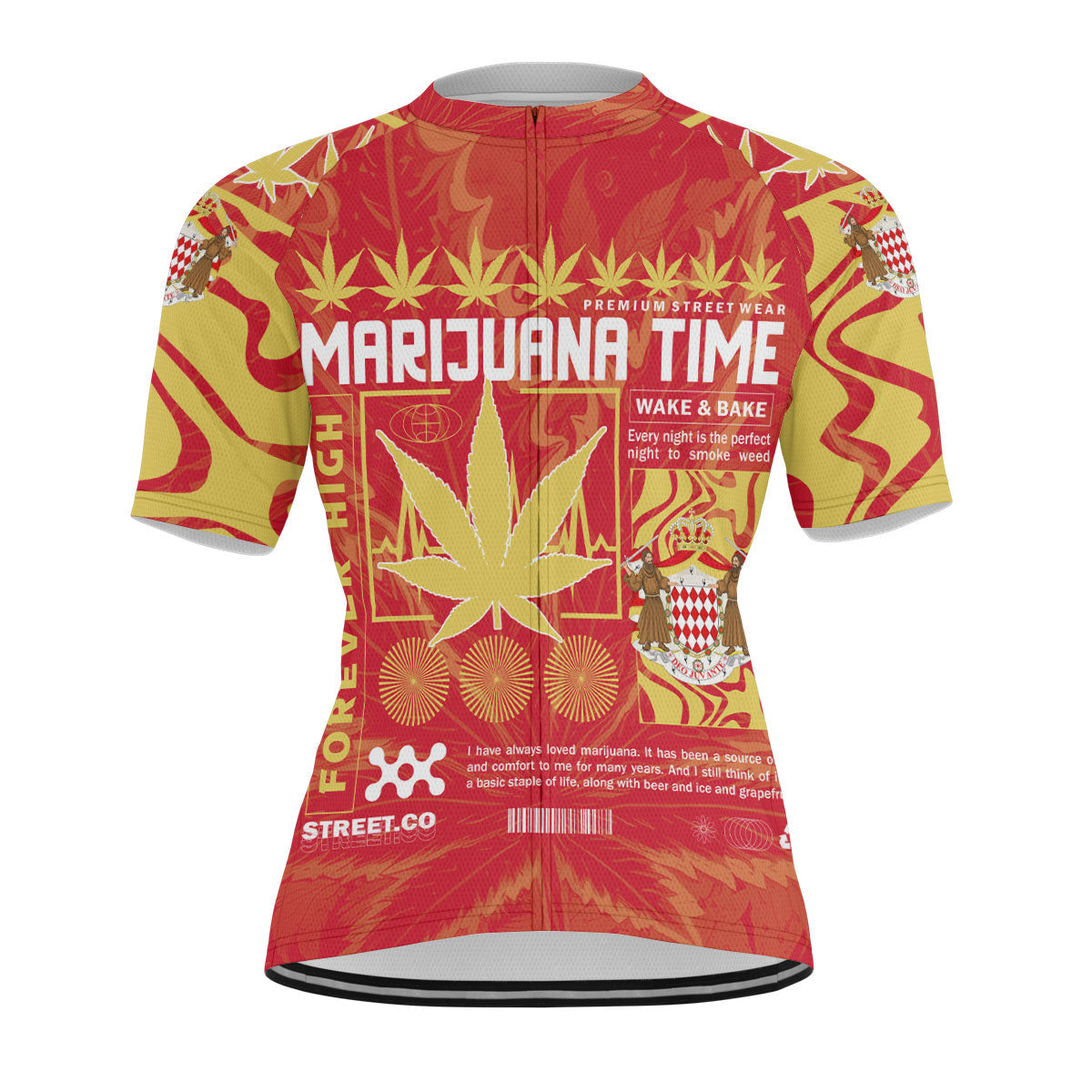 Monaco Men's Cycling Jersey Flag & Coat Of Arms Marijuanas Style