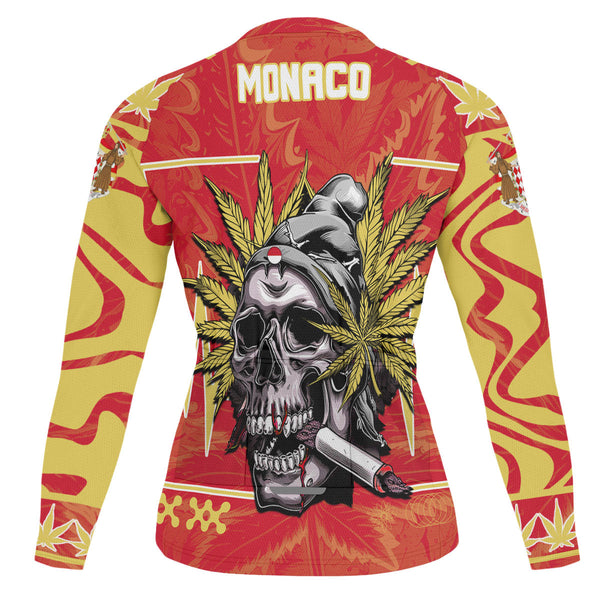 Monaco Men's Cycling Jersey Long Sleeve Flag & Coat Of Arms Marijuanas Style