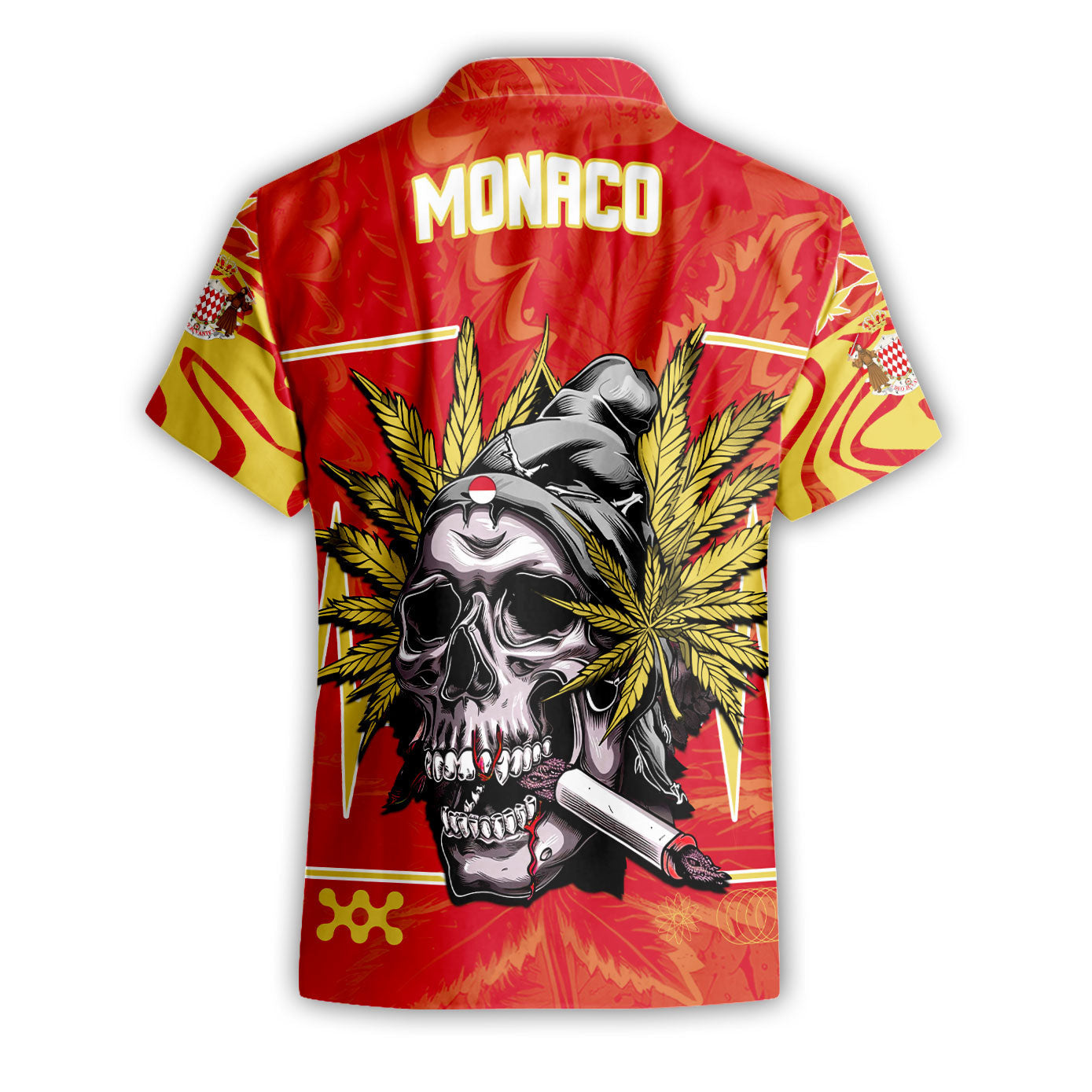 Monaco Short Sleeve Shirt Flag & Coat Of Arms Marijuanas Style