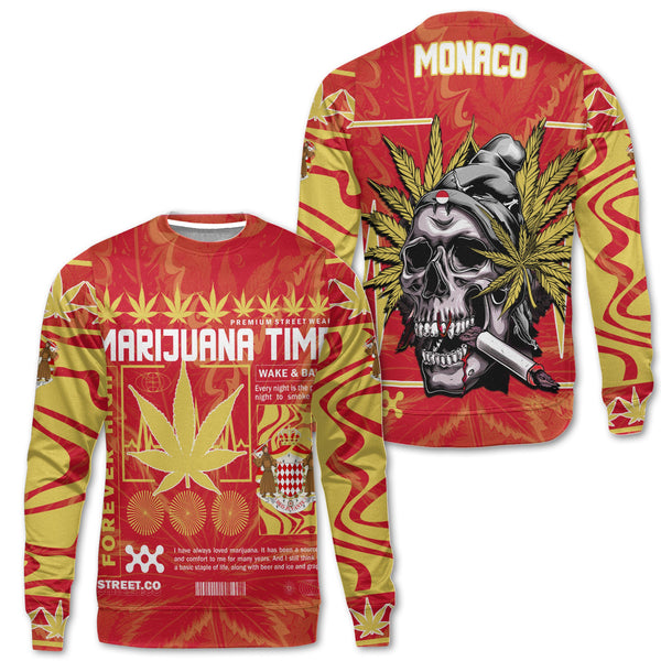 Monaco Sweatshirt Flag & Coat Of Arms Marijuanas Style