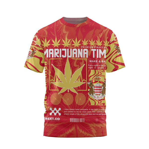 Monaco T Shirt Flag & Coat Of Arms Marijuanas Style