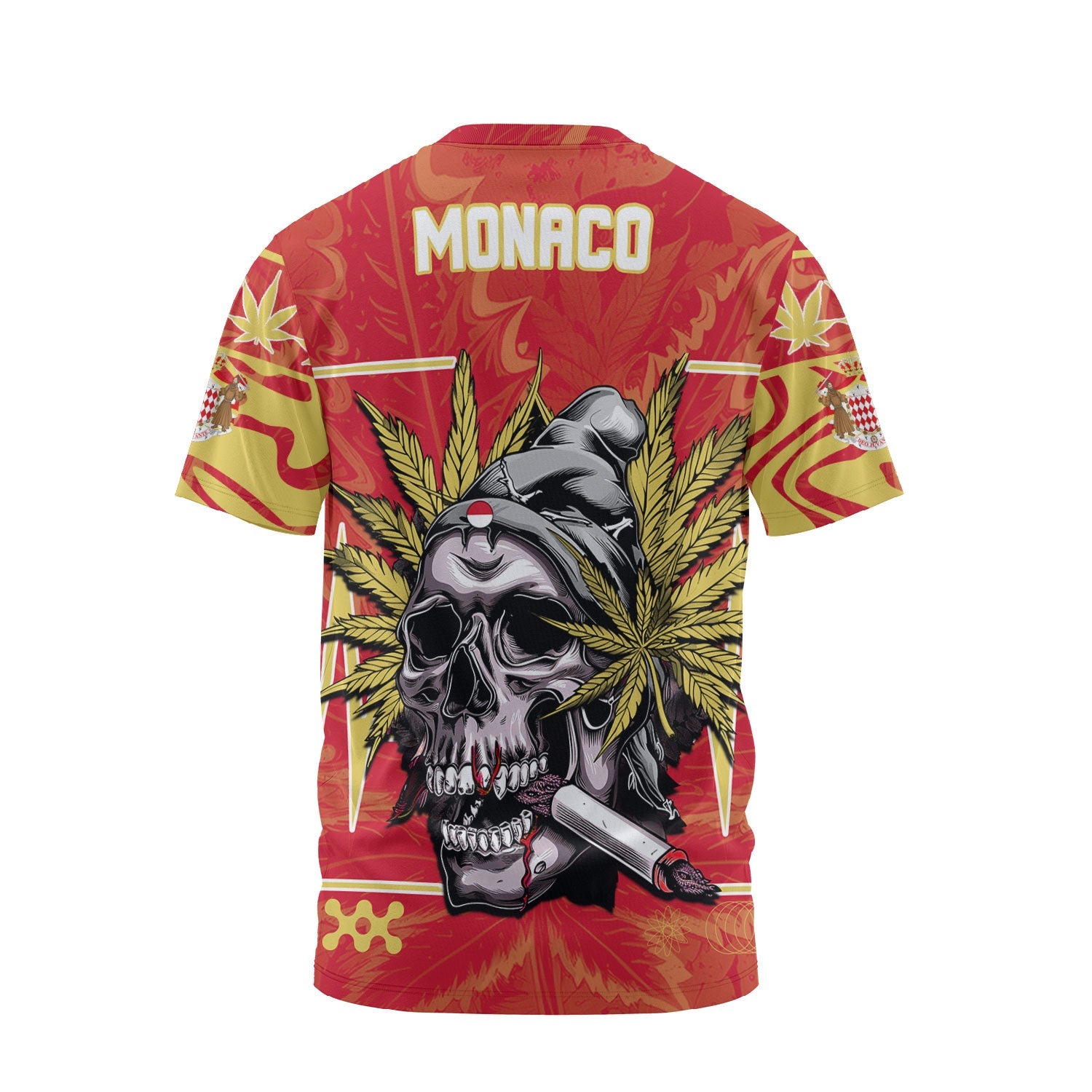 Monaco T Shirt Flag & Coat Of Arms Marijuanas Style