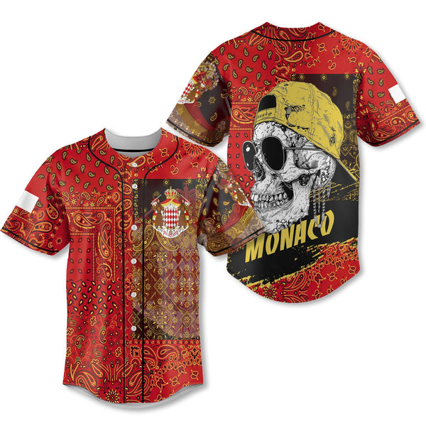 Monaco Baseball Jersey Paisley Flag And Skull Style 1