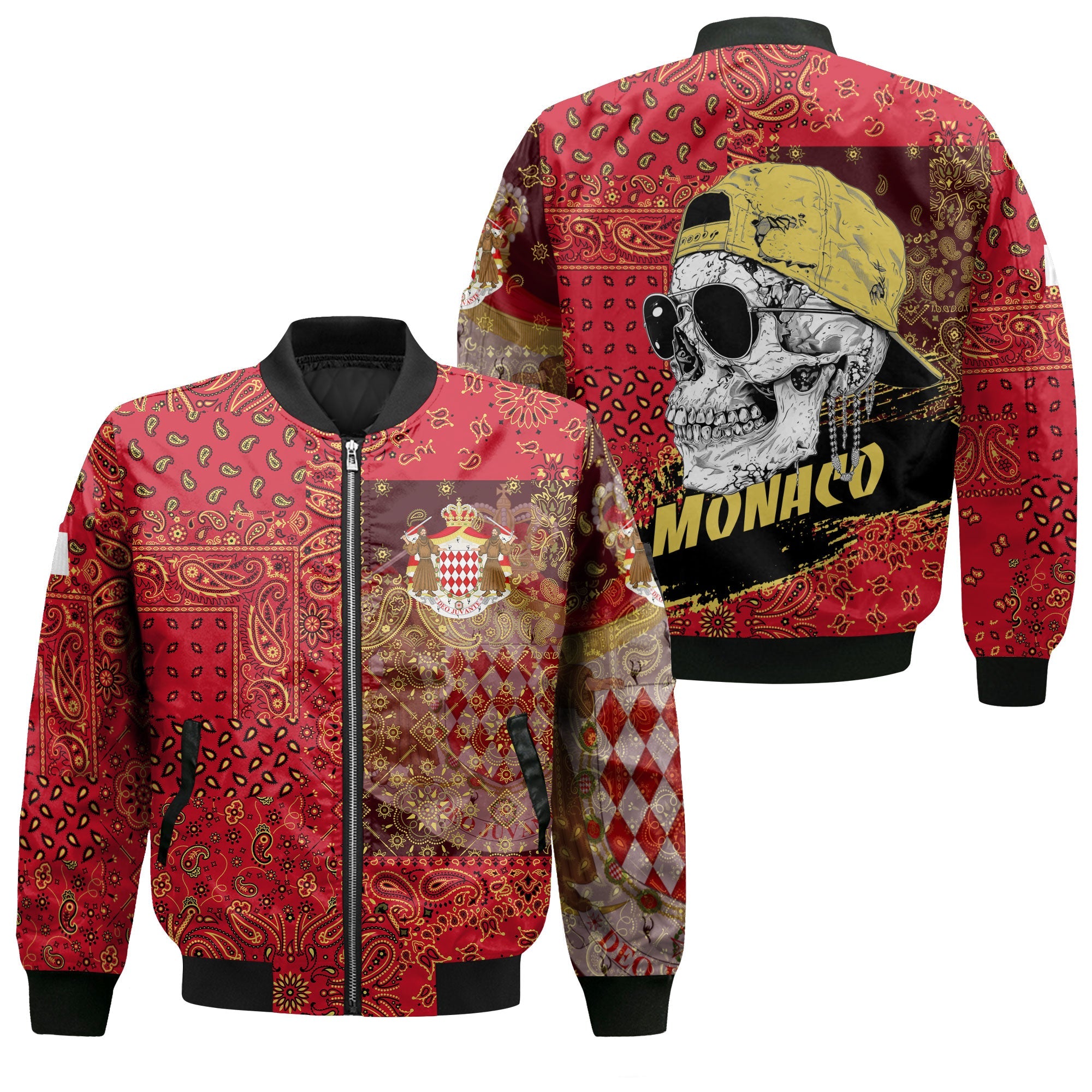 Monaco Bomber Jacket Paisley Flag And Skull Style 1