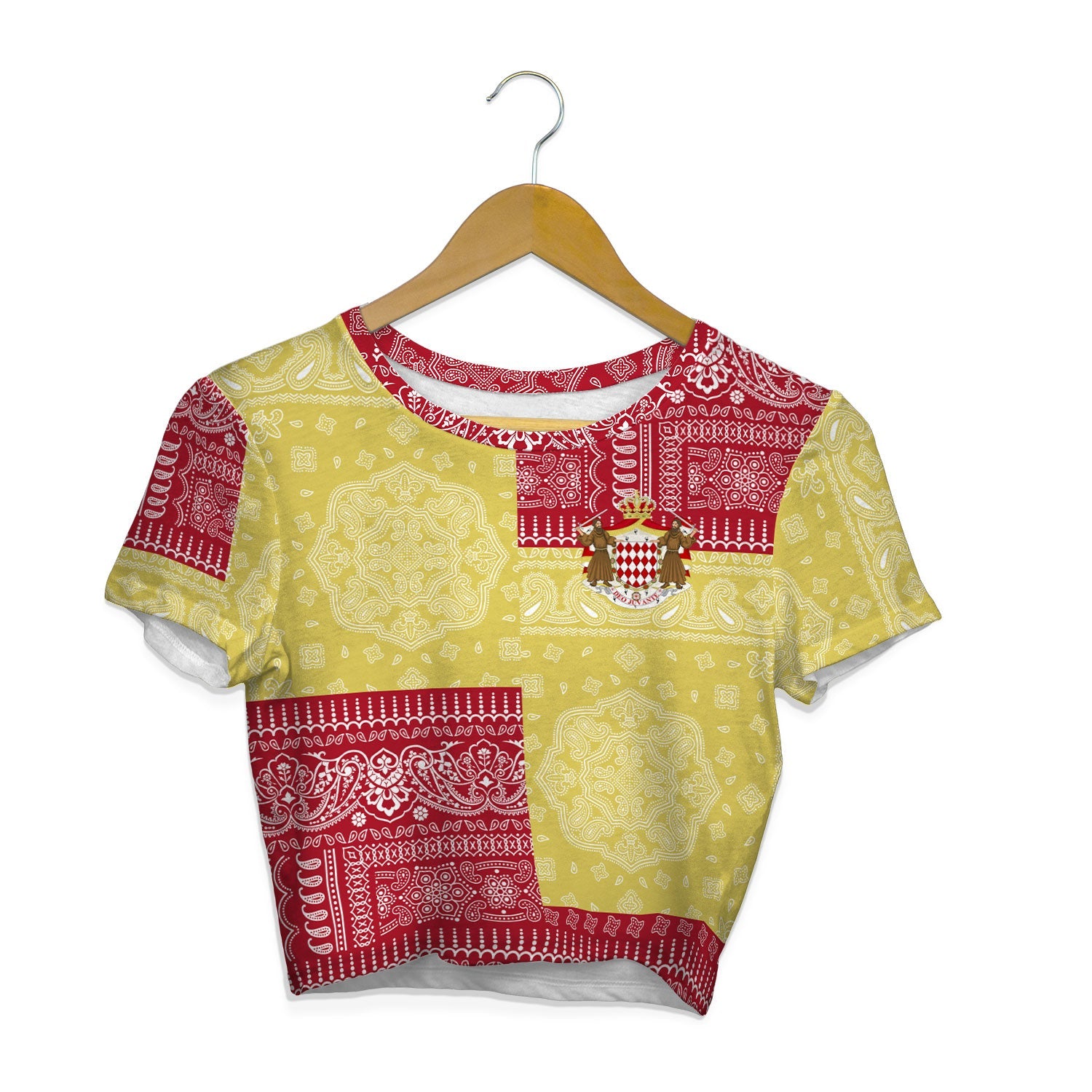 Monaco Croptop T Shirt Flag And Paisley Basic Style 1