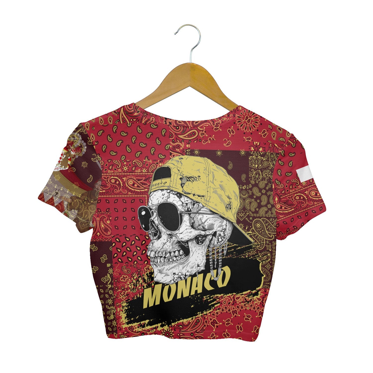 Monaco Croptop T Shirt Paisley Flag And Skull Style 2