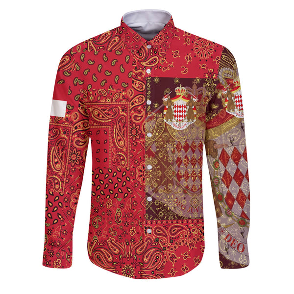 Monaco Long Sleeve Button Shirt Paisley Flag And Skull Style 1