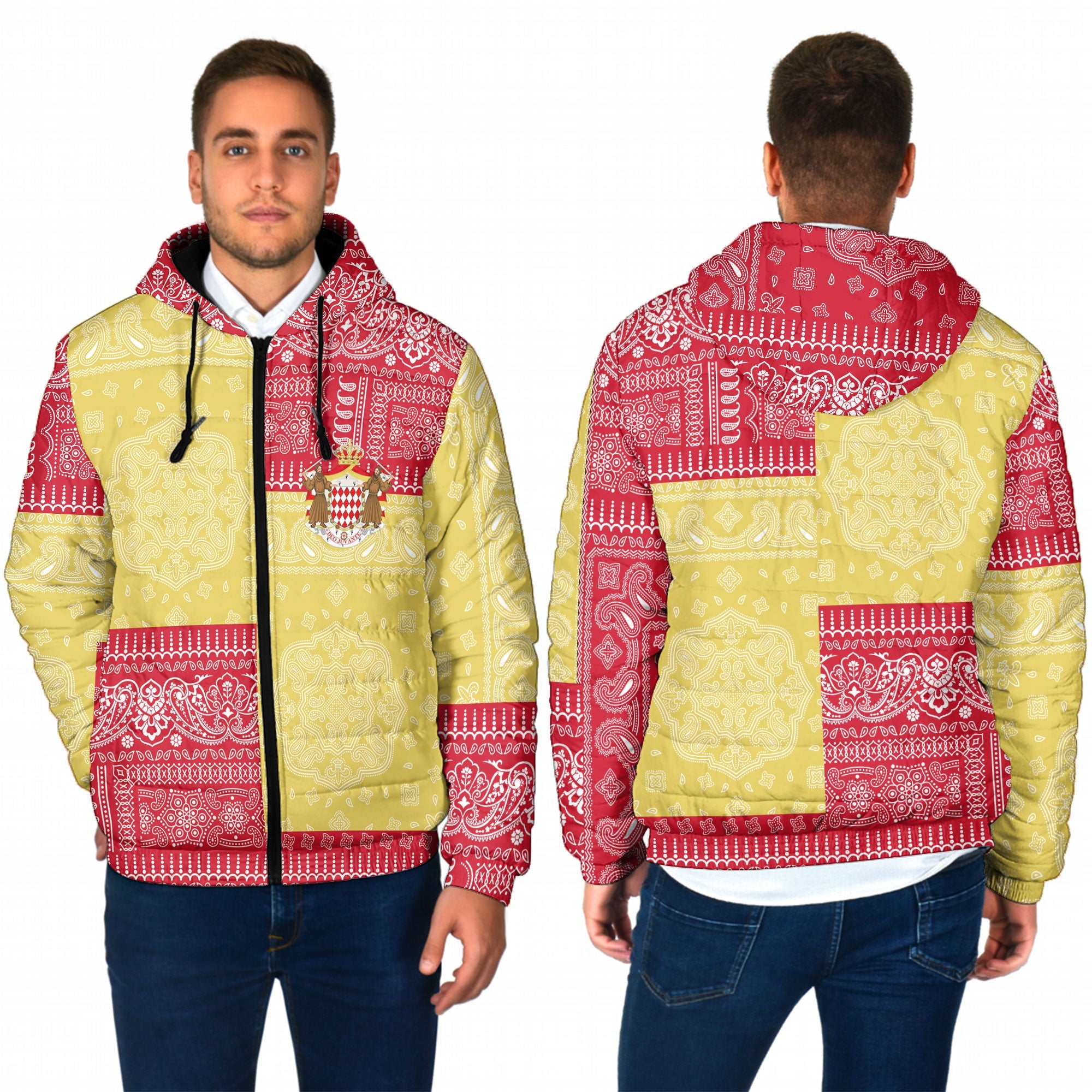 Monaco Men Hooded Padded Jacket Flag And Paisley Basic Style 1