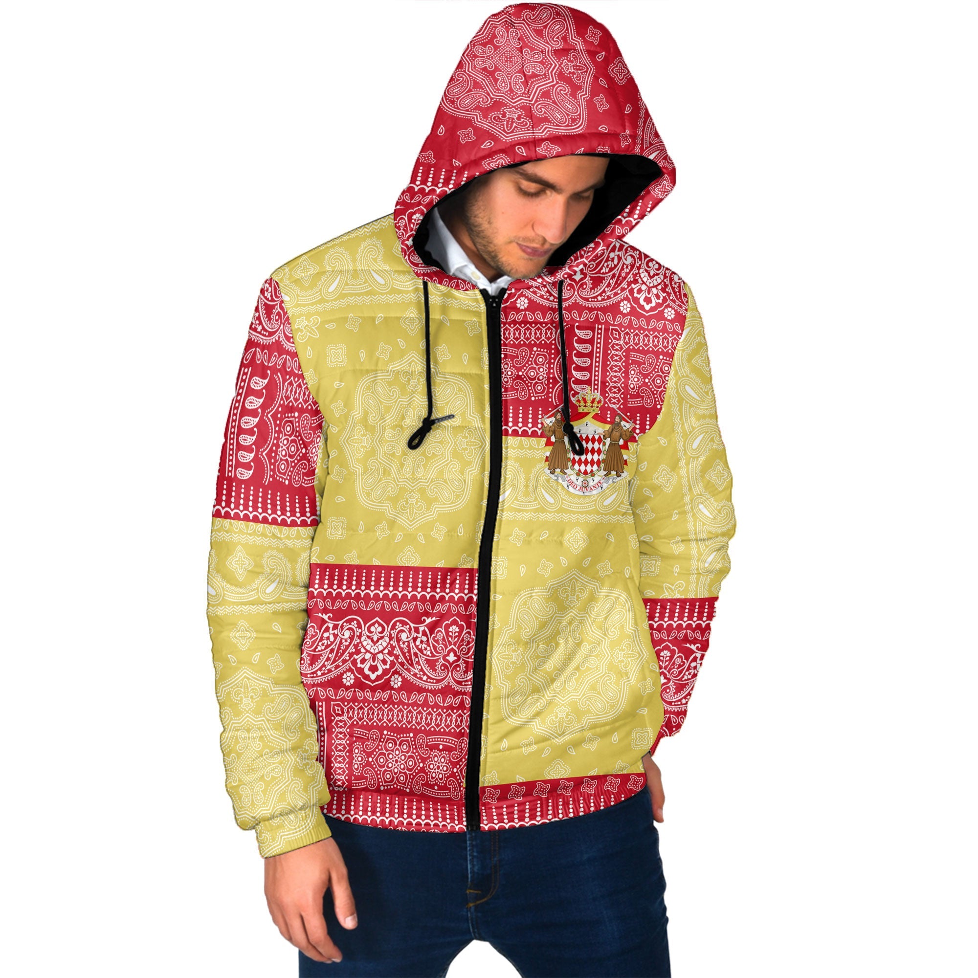 Monaco Men Hooded Padded Jacket Flag And Paisley Basic Style 2