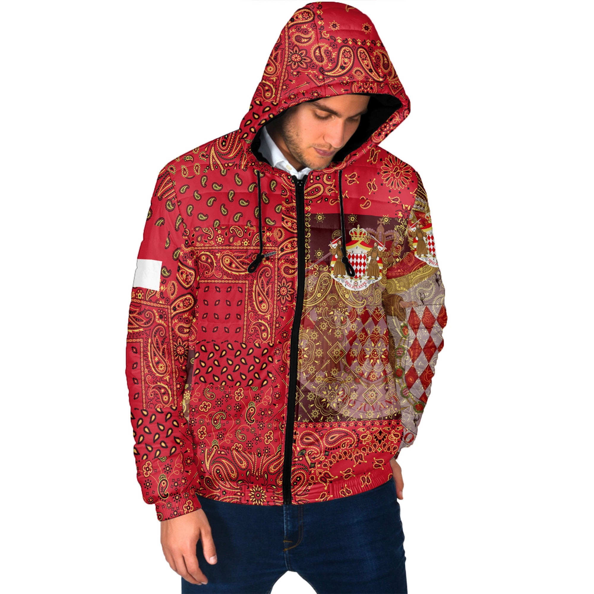 Monaco Men Hooded Padded Jacket Paisley Flag And Skull Style 2