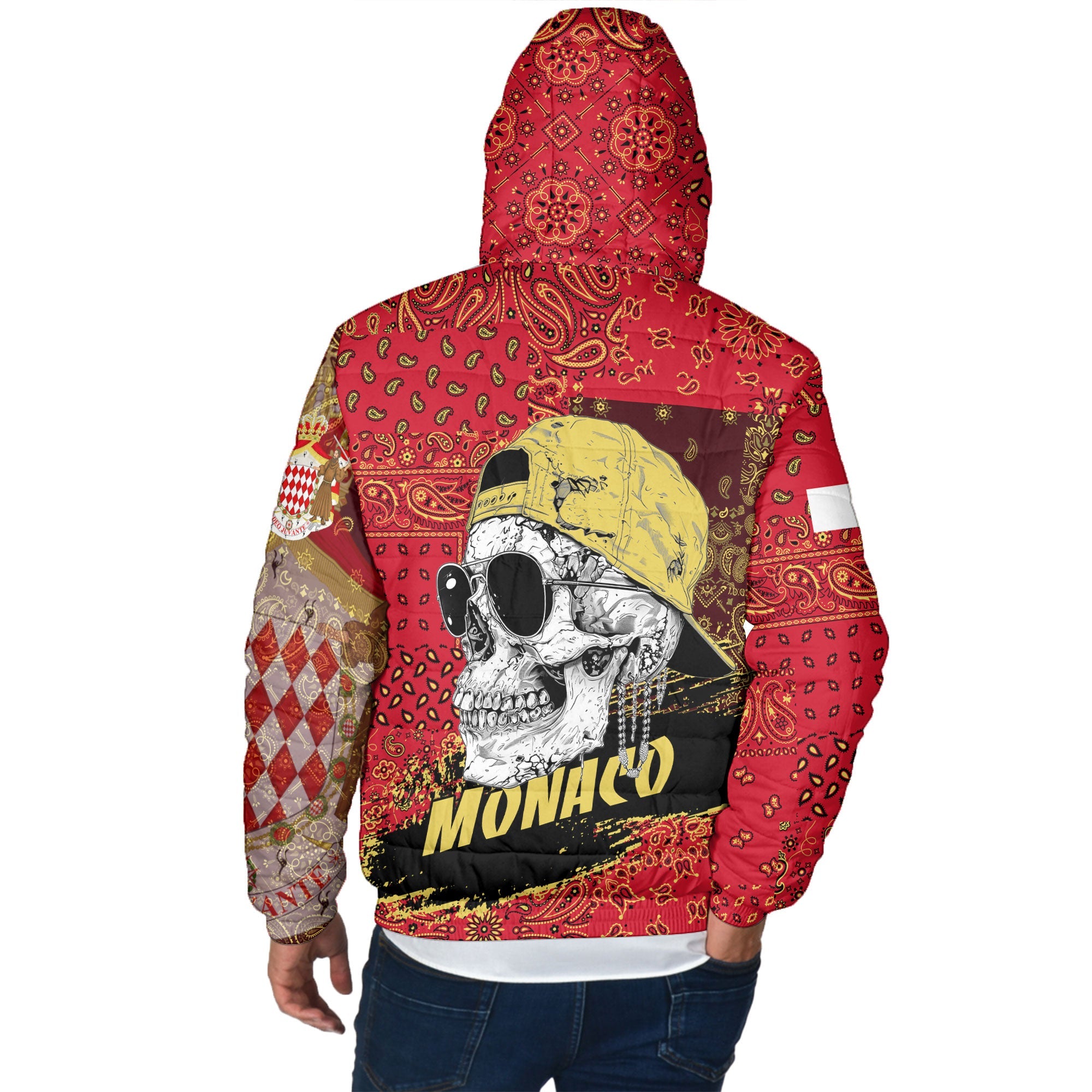 Monaco Men Hooded Padded Jacket Paisley Flag And Skull Style 4