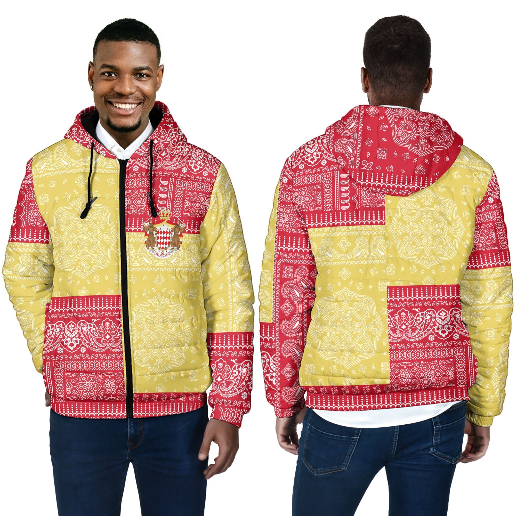 Monaco Men Hooded Padded Jacket Flag And Paisley Basic Style 5