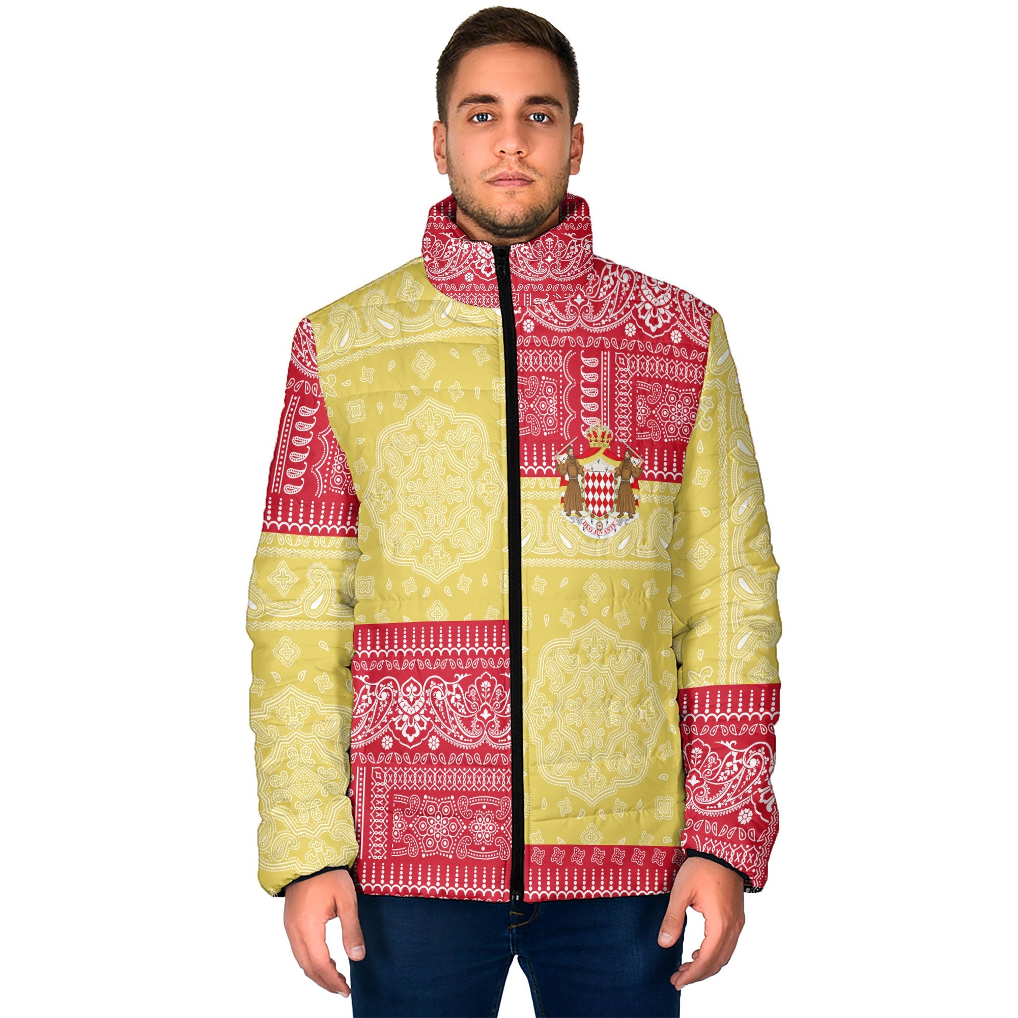 Monaco Men Padded Jacket Flag And Paisley Basic Style 1