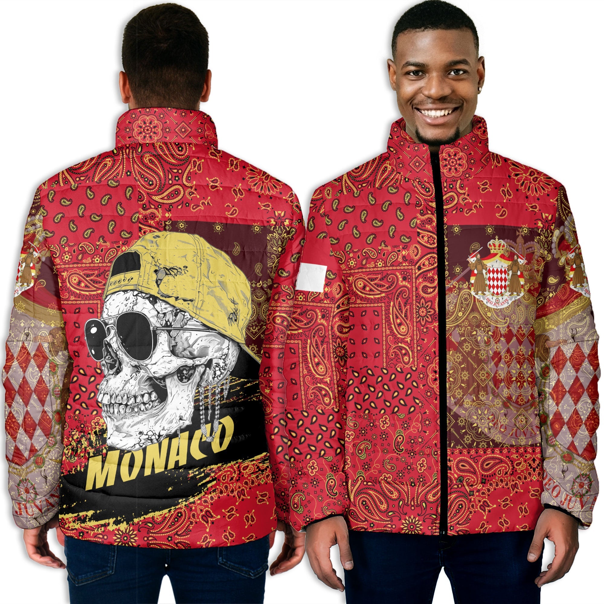 Monaco Men Padded Jacket Paisley Flag And Skull Style 3