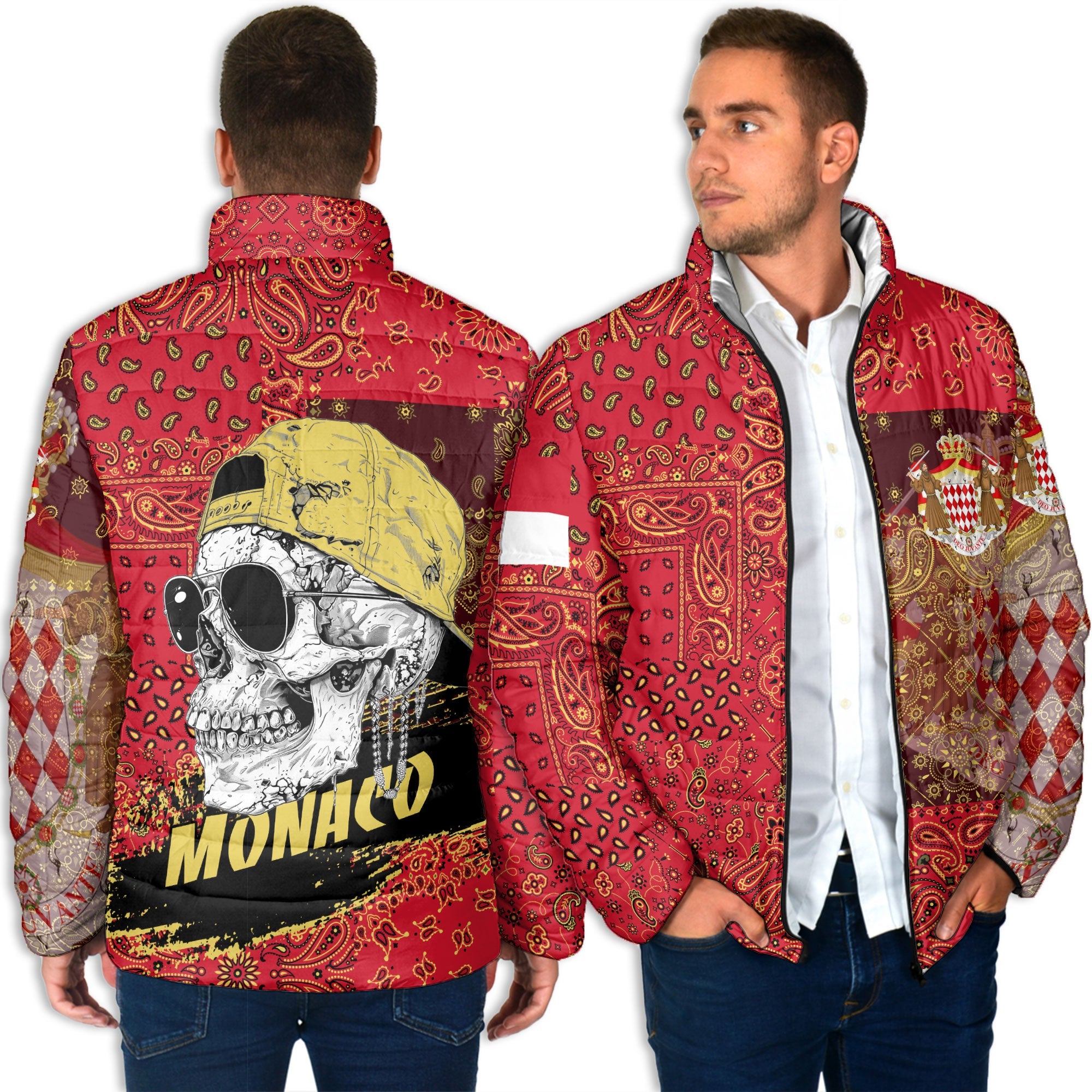 Monaco Men Padded Jacket Paisley Flag And Skull Style 4