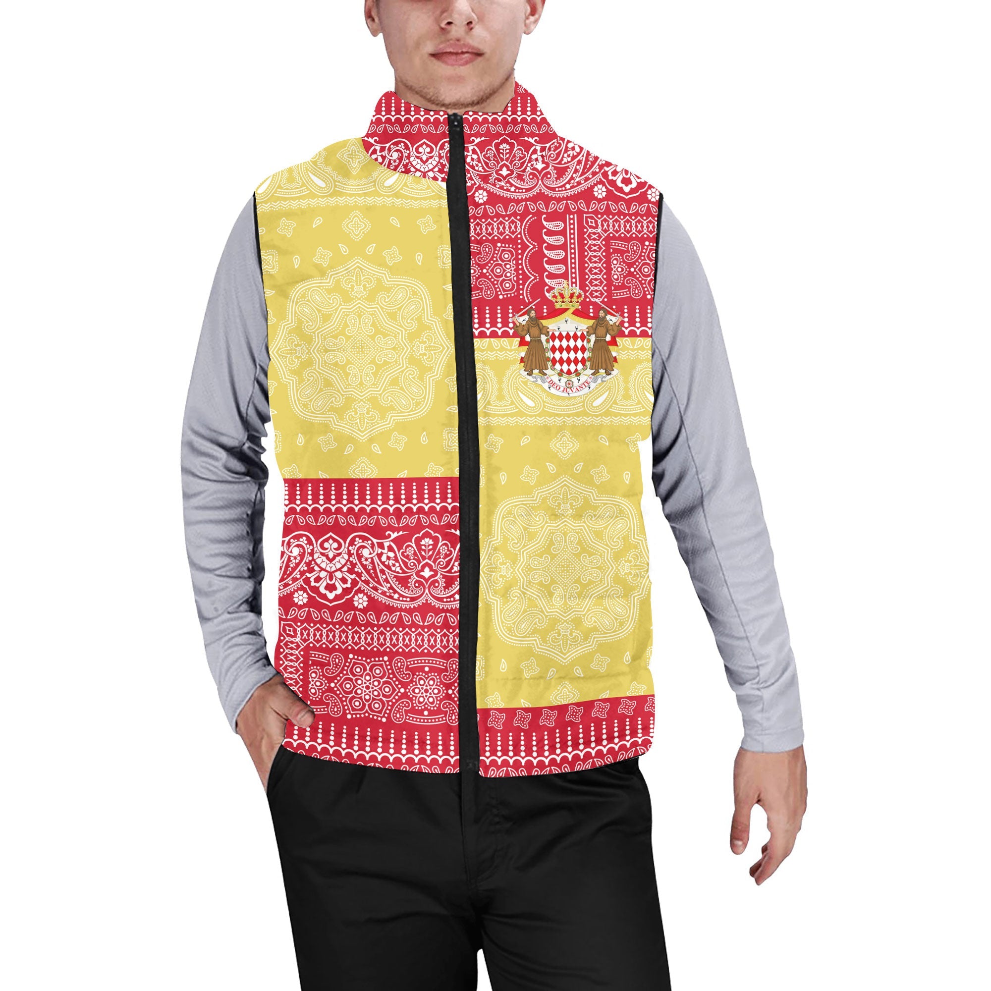 Monaco Men Padded Jacket Vest Flag And Paisley Basic Style 1