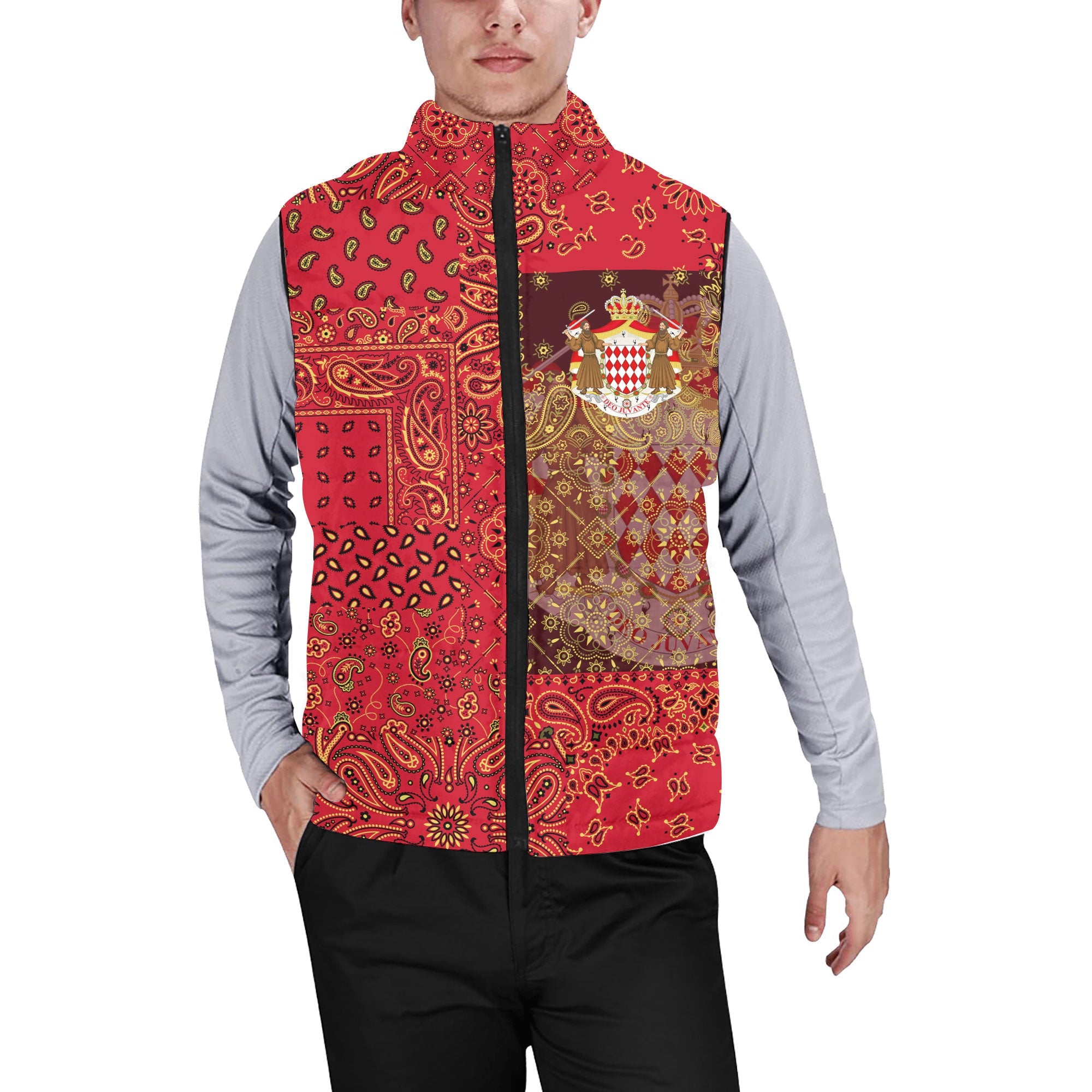 Monaco Men Padded Jacket Vest Paisley Flag And Skull Style 1