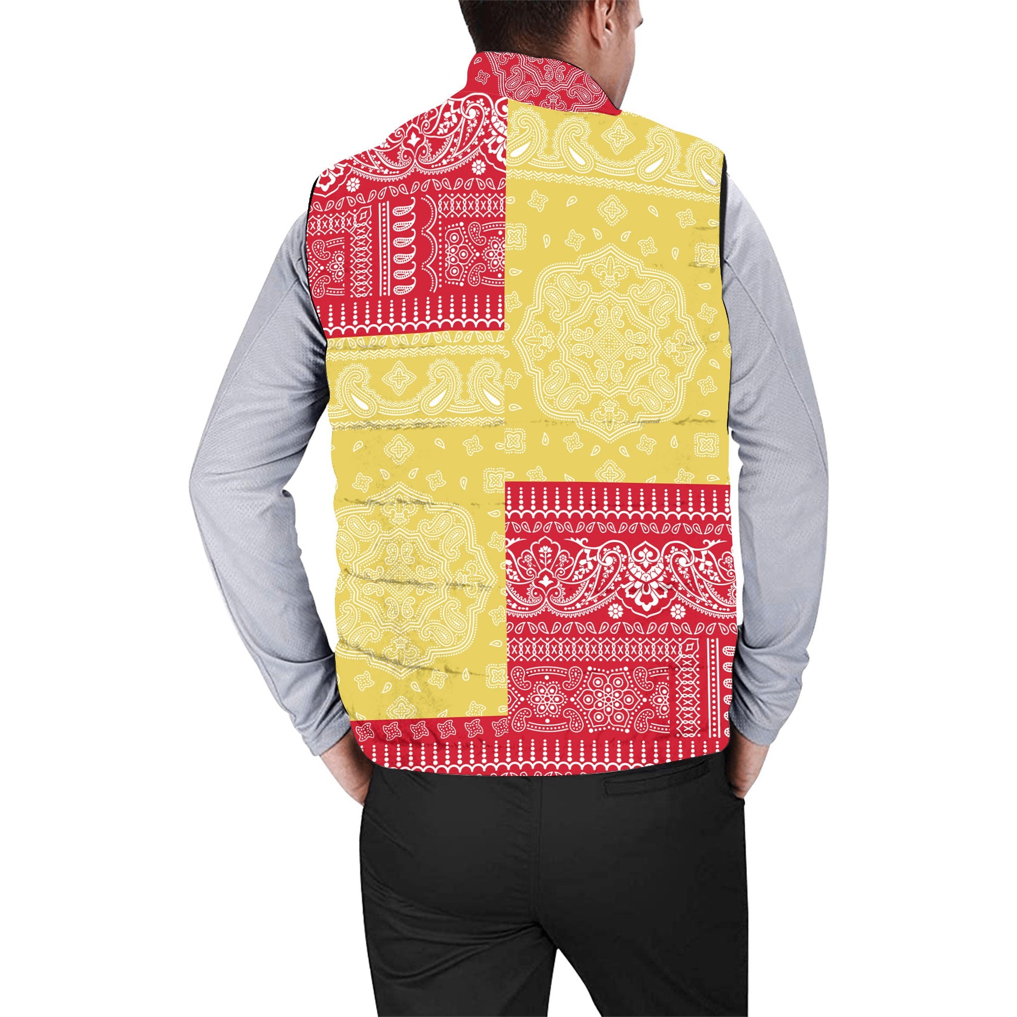 Monaco Men Padded Jacket Vest Flag And Paisley Basic Style 2