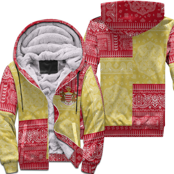 Monaco Sherpa Hoodie Flag And Paisley Basic Style 1