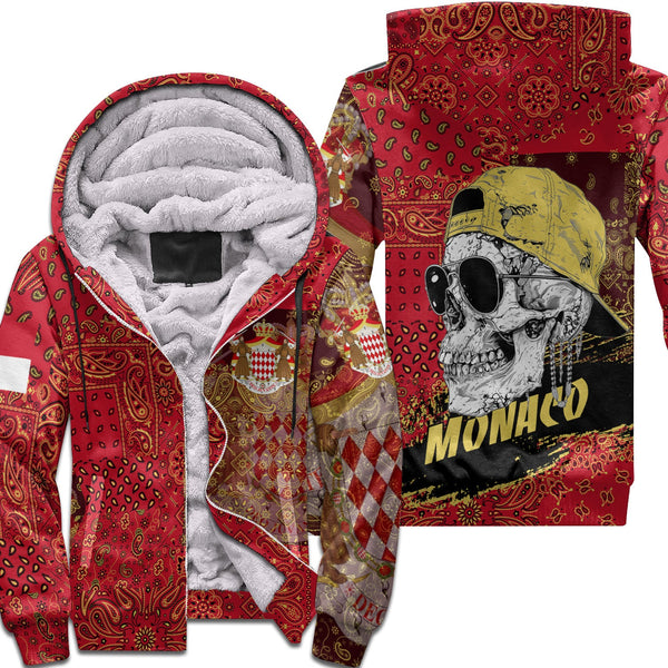 Monaco Sherpa Hoodie Paisley Flag And Skull Style 1