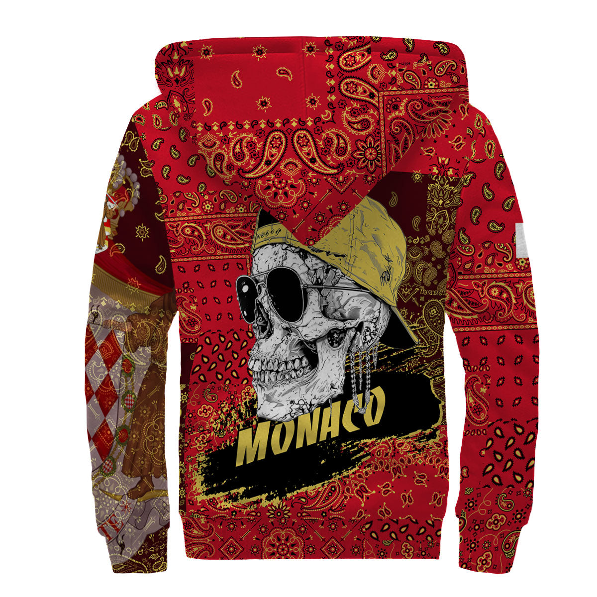 Monaco Sherpa Hoodie Paisley Flag And Skull Style 3