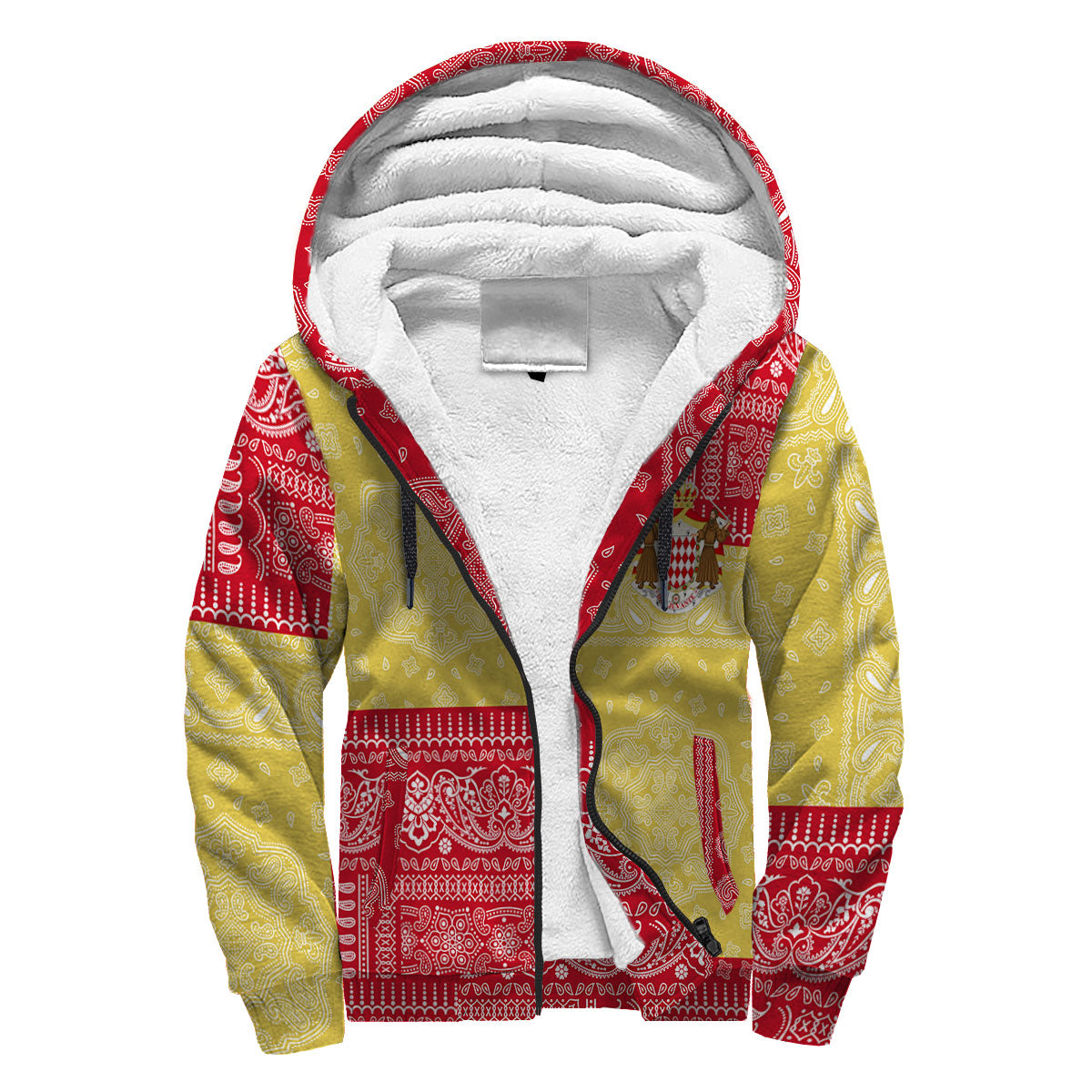 Monaco Sherpa Hoodie Flag And Paisley Basic Style 4