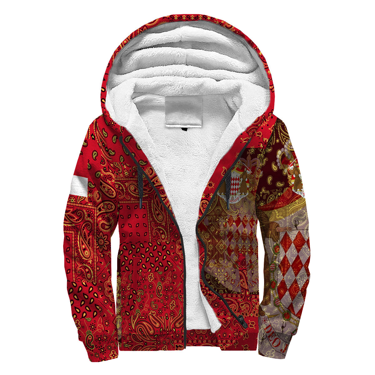 Monaco Sherpa Hoodie Paisley Flag And Skull Style 4