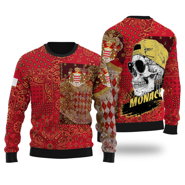 Monaco Ugly Sweater Paisley Flag And Skull Style 1