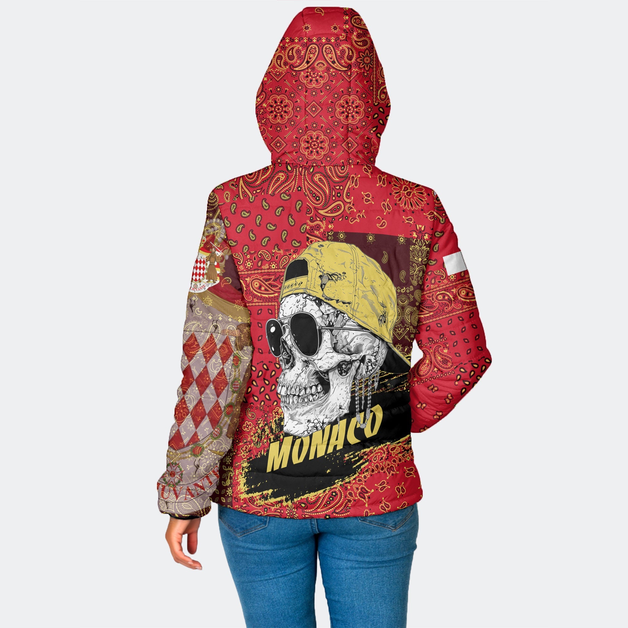 Monaco Women Hooded Padded Jacket Paisley Flag And Skull Style 2