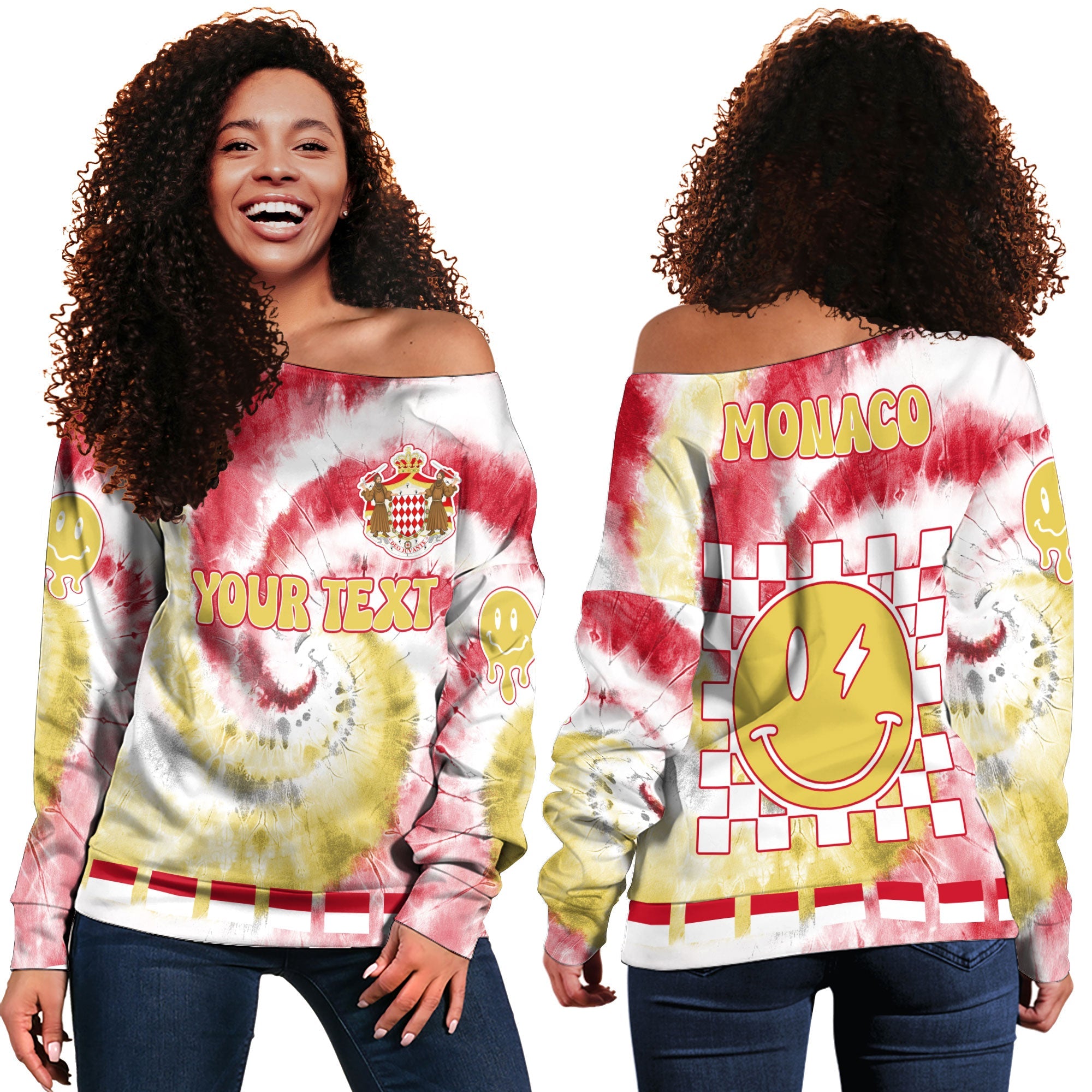 Monaco Women Off Shoulder Sweatshirt Custom Tie Dye Style 2