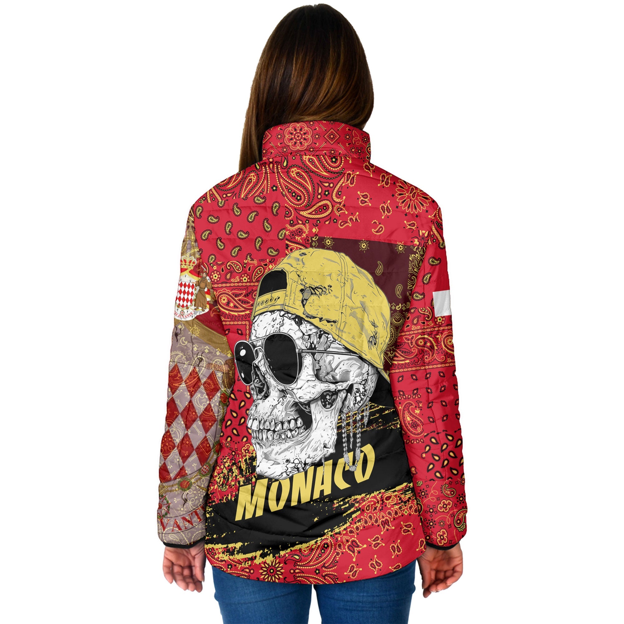 Monaco Women Padded Jacket Paisley Flag And Skull Style 2