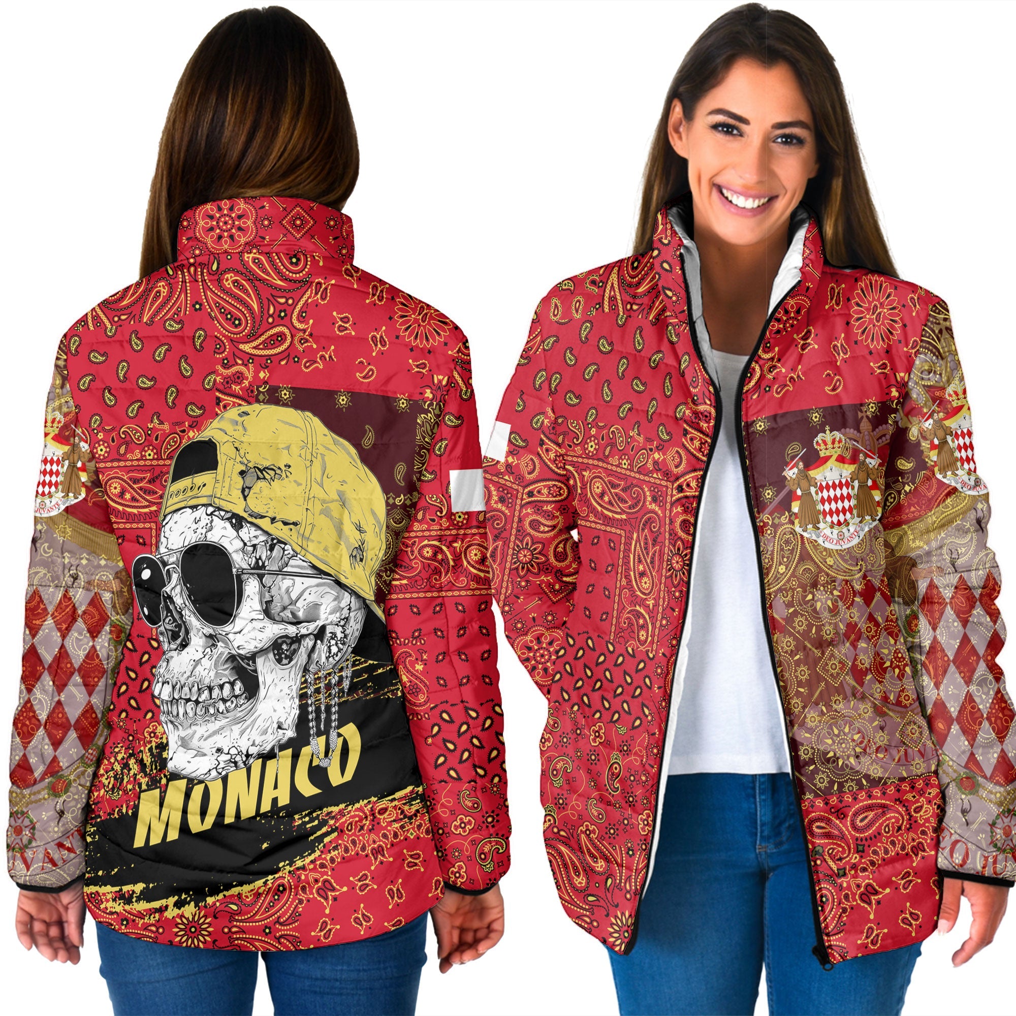 Monaco Women Padded Jacket Paisley Flag And Skull Style 3