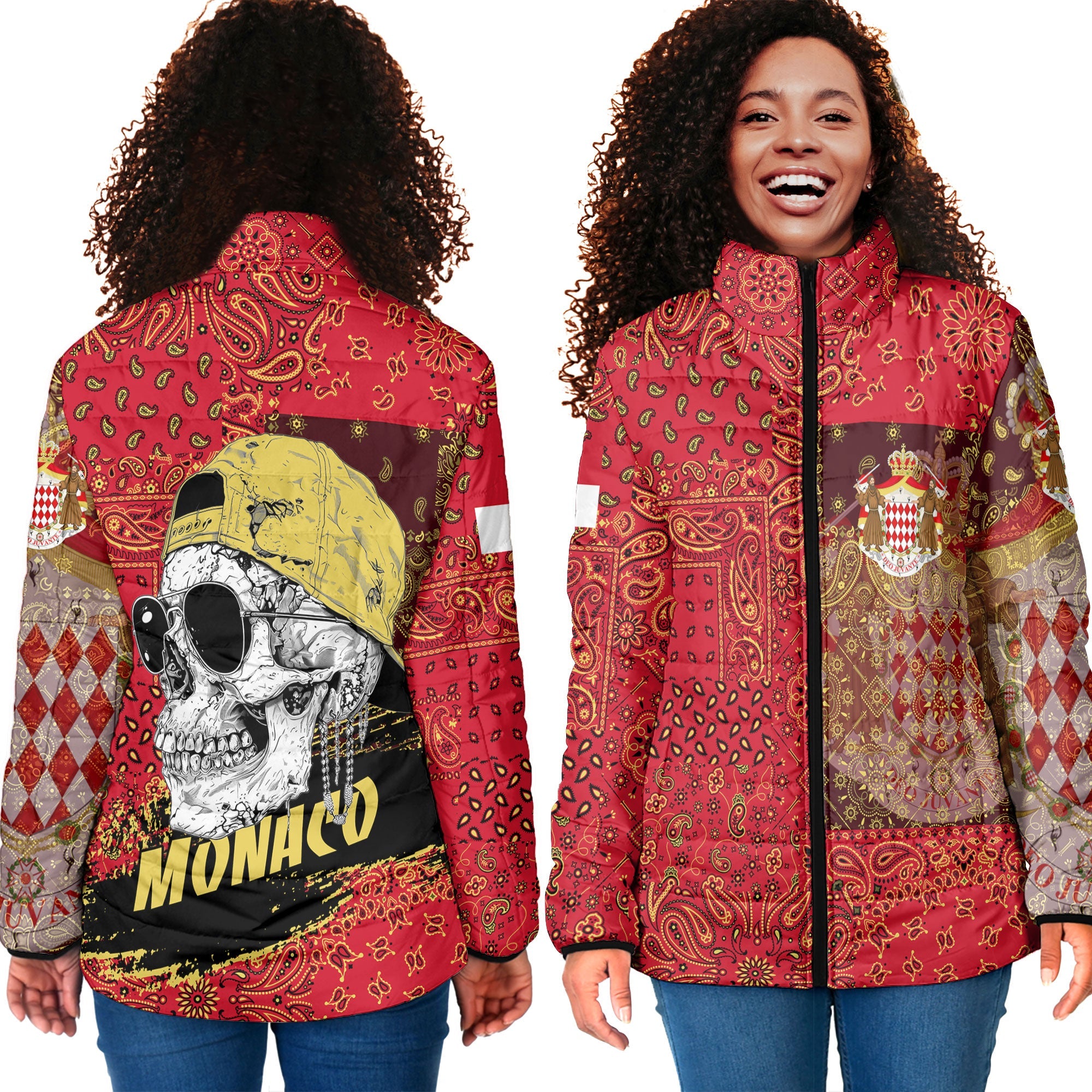 Monaco Women Padded Jacket Paisley Flag And Skull Style 4