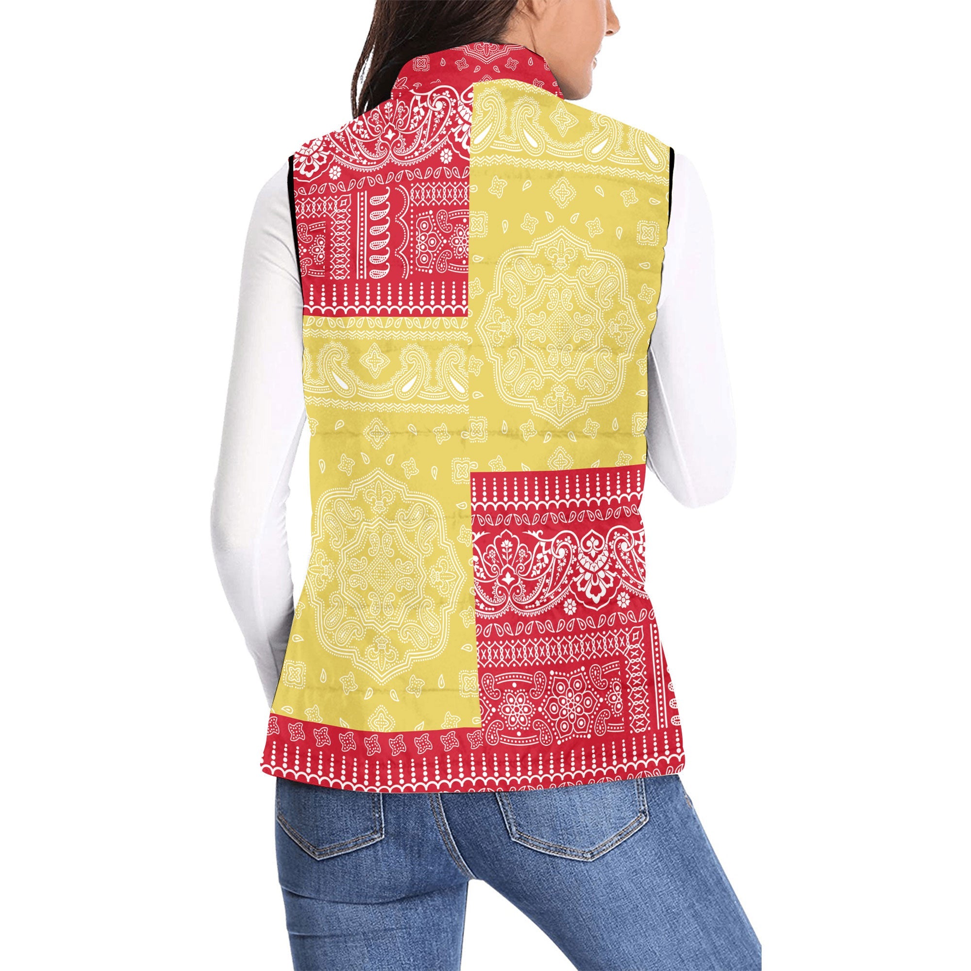 Monaco Women Padded Jacket Vest Flag And Paisley Basic Style 2