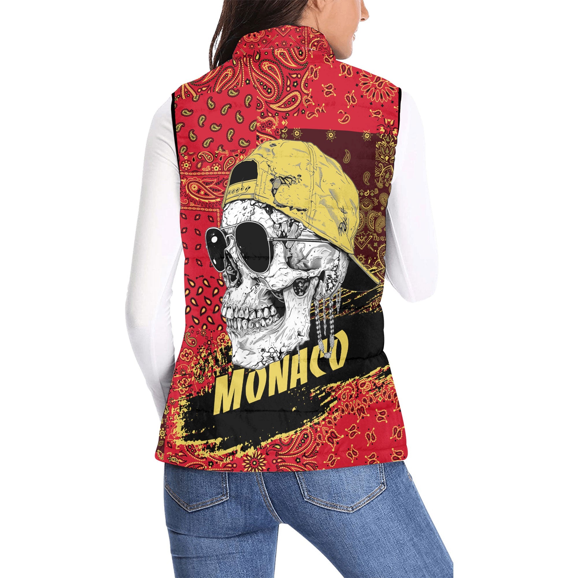 Monaco Women Padded Jacket Vest Paisley Flag And Skull Style 2