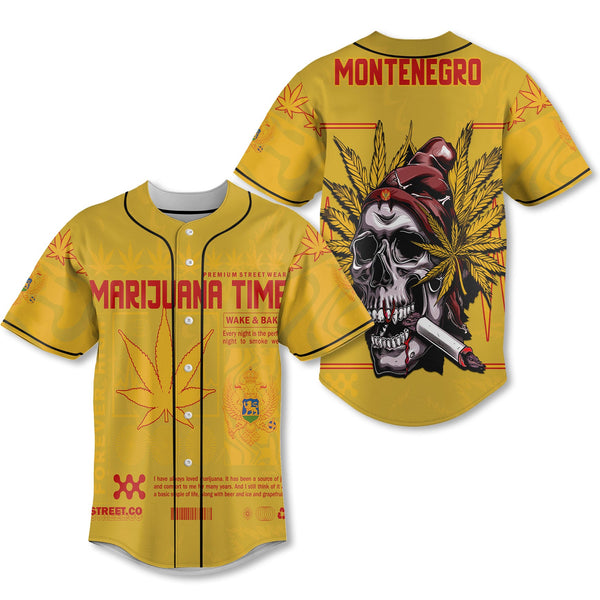 Montenegro Baseball Jersey Flag & Coat Of Arms Marijuanas Style