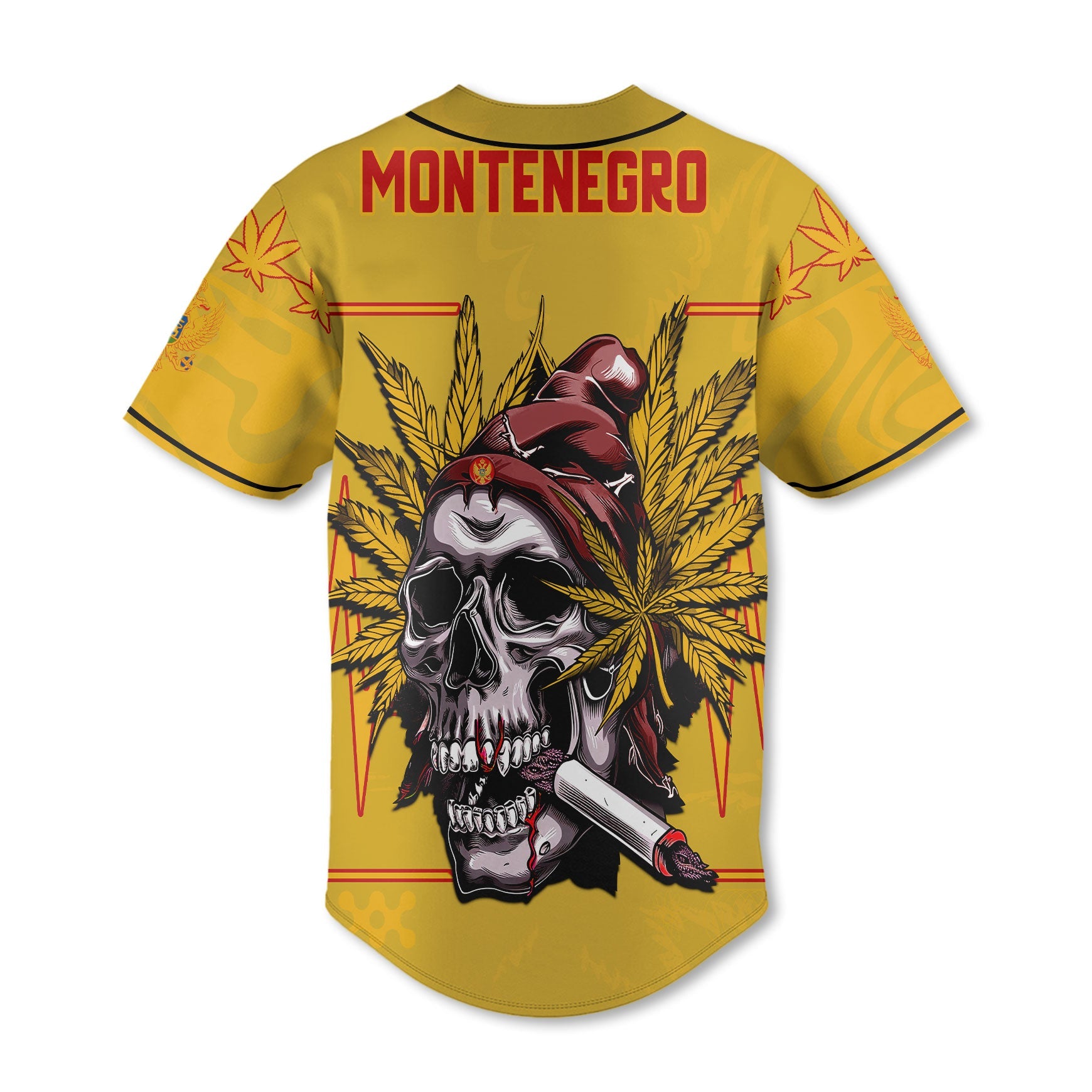 Montenegro Baseball Jersey Flag & Coat Of Arms Marijuanas Style